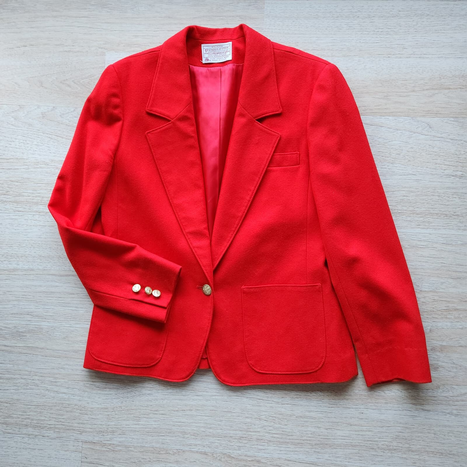 Vintage'80s Pendleton 100% Wool 2Pc. Blazer Suit Set A-Skirt Red Sz.10 USA Made - Thumbnail 2