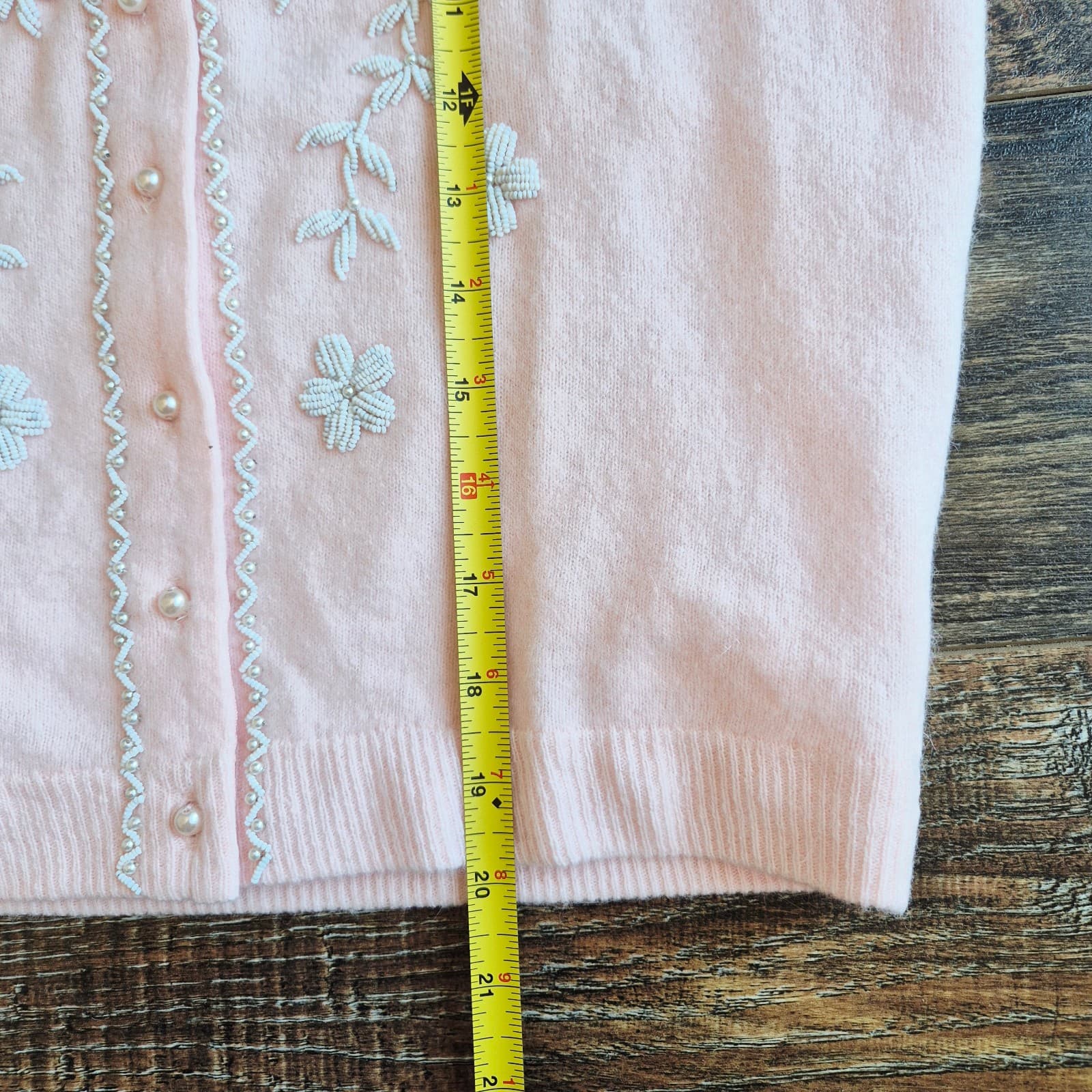Vintage Stephen Chu Beaded Pearl Rabbit Hair Lamswool Cardigan Lined Pink Sz.36 - Thumbnail 14