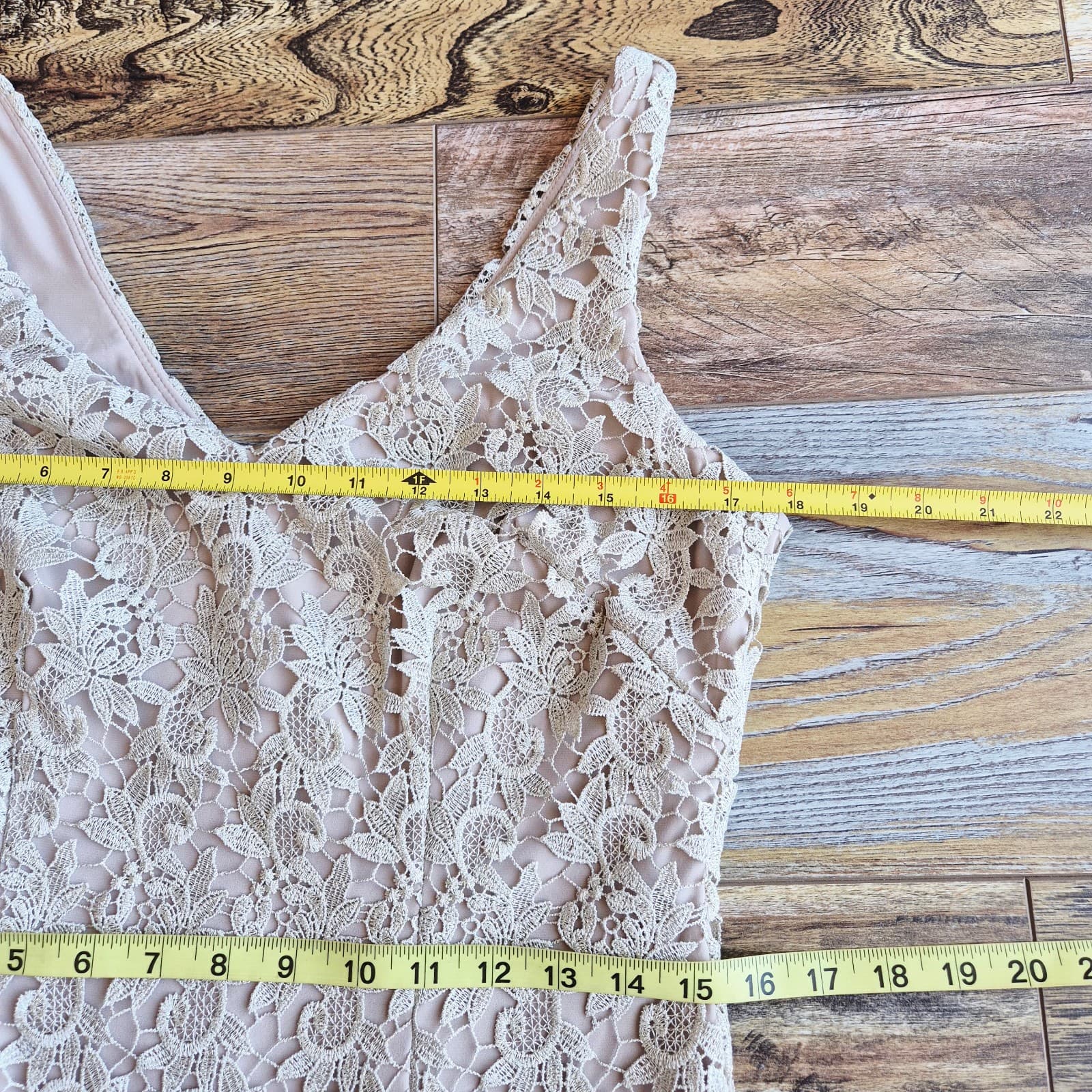 Lauren Ralph Lauren Lace Metallic Party Sheath Dress Sleeveless Ecru-Beige Sz.6 - Thumbnail 10