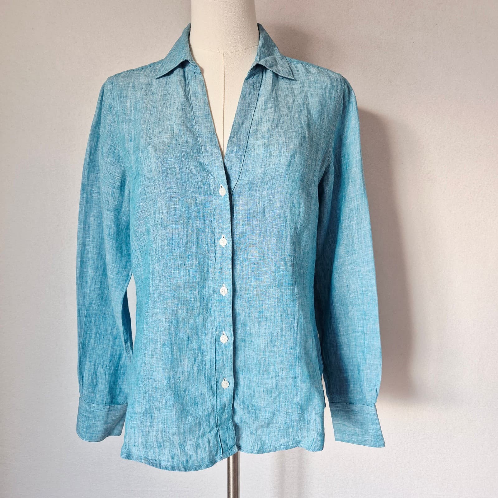 346 Brooks Brothers 100% Linen Button-Up Shirt Long Sleeve Blue Women's 8P - Thumbnail 2