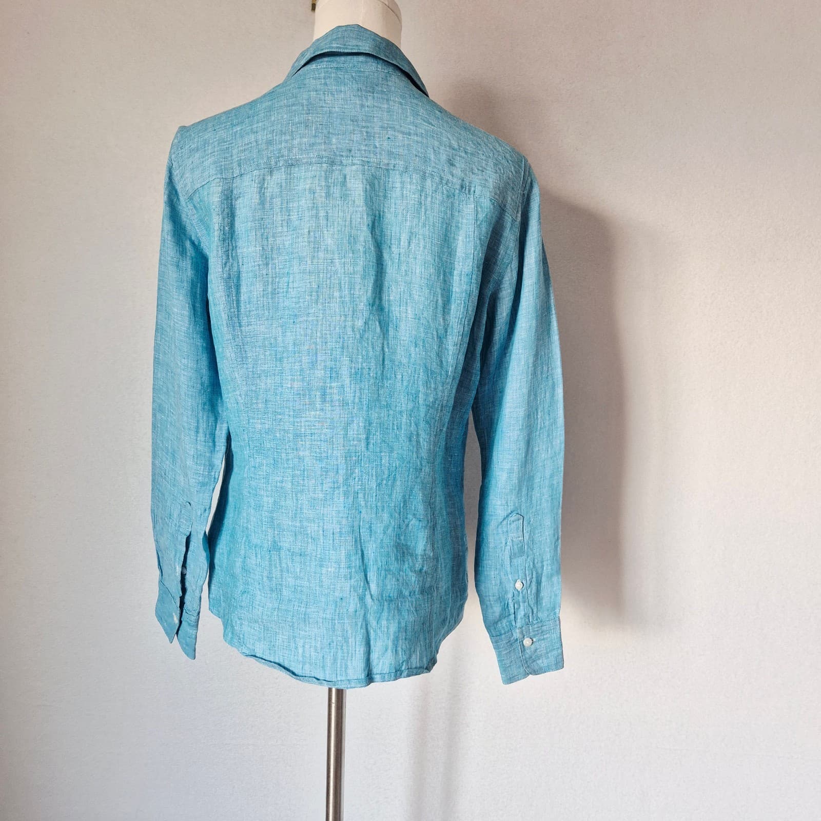 346 Brooks Brothers 100% Linen Button-Up Shirt Long Sleeve Blue Women's 8P - Thumbnail 4