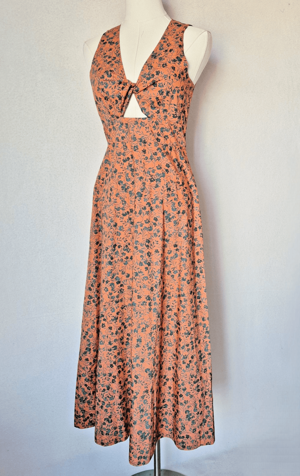 NWT Madewell Stephanie Floral Twist-Front Fit-Flare Midi Dress Sleeveless Sz.00 - Thumbnail 2