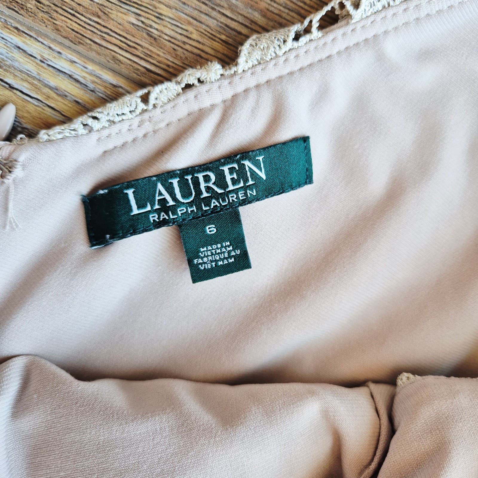 Lauren Ralph Lauren Lace Metallic Party Sheath Dress Sleeveless Ecru-Beige Sz.6 - Thumbnail 8