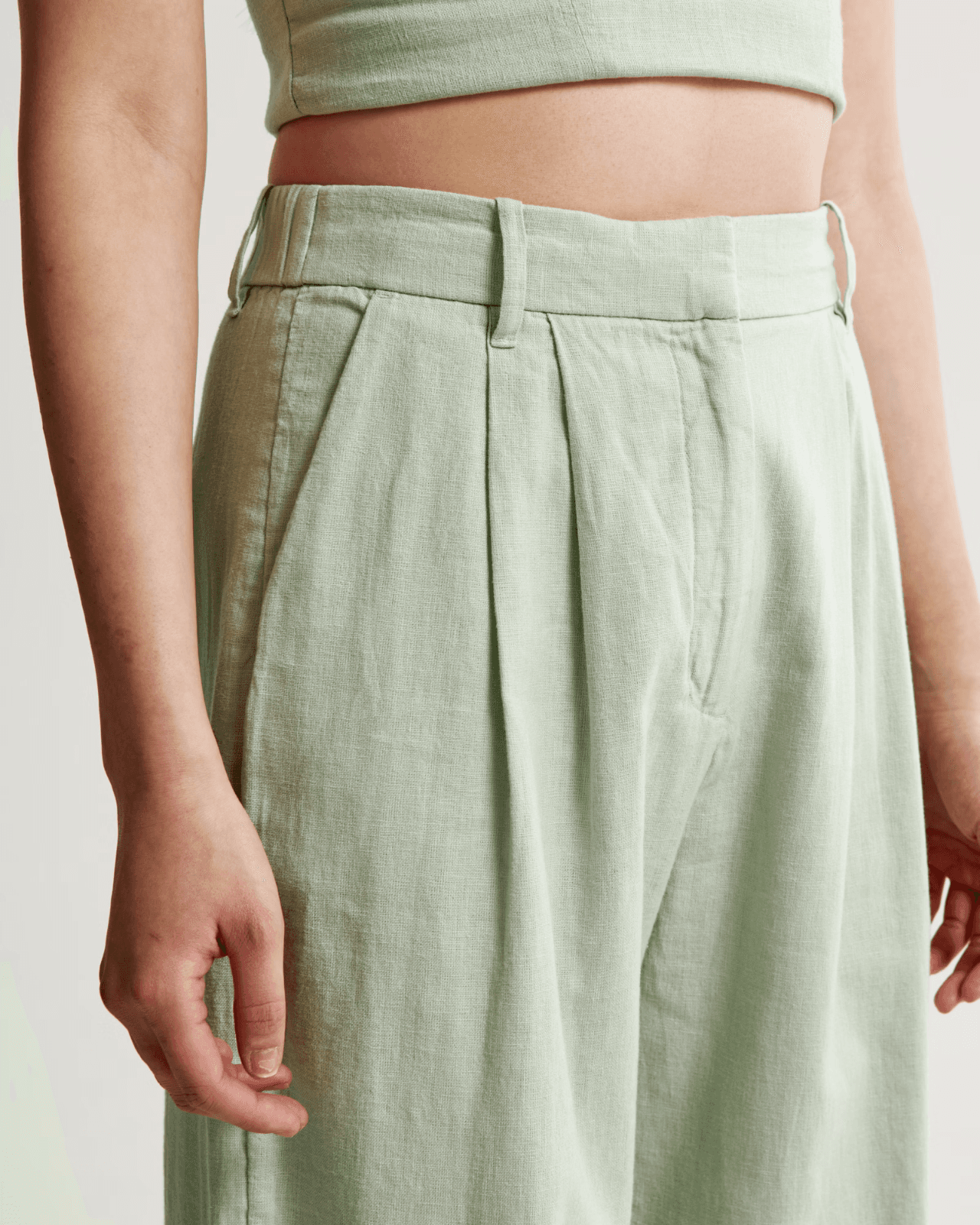 NWoT Abercrombie & Fitch Linen-Blend Tailored Wide Leg Pleated Pants Green Sz.XS - Thumbnail 6