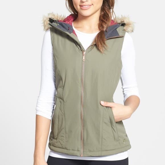 Mountain Hardwear Potrero Insulated Hood Vest Removable Faux-Fur Green Women's S - Thumbnail 3