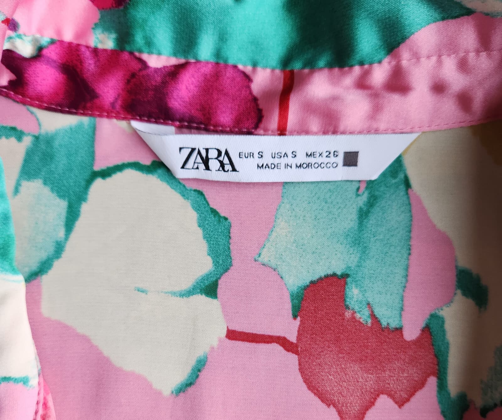 ZARA Satin Floral Printed Button-Down Shirt Long Sleeve Multicolor Oversize S - Thumbnail 10