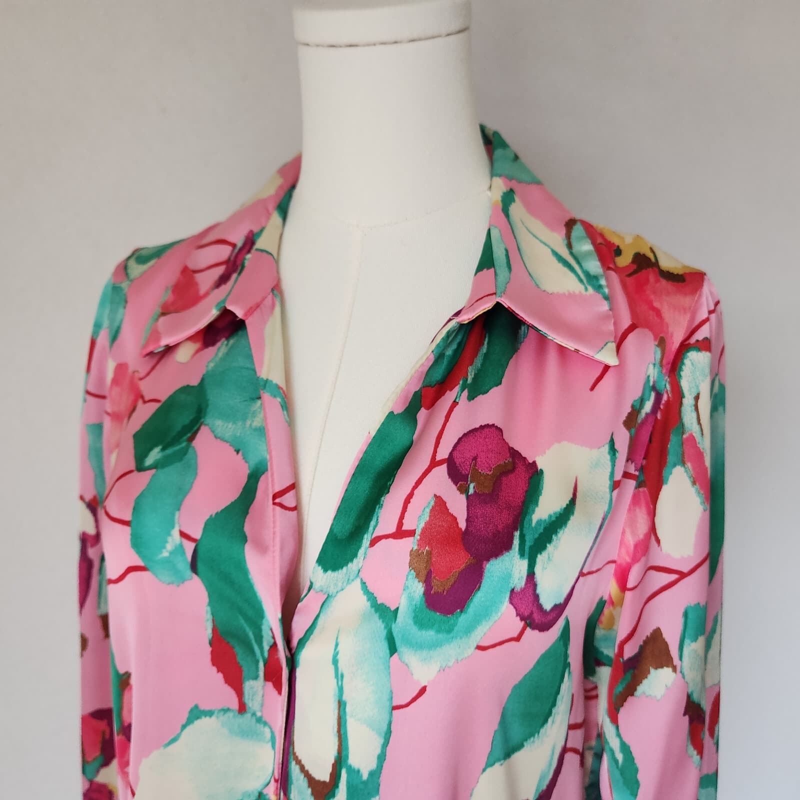 ZARA Satin Floral Printed Button-Down Shirt Long Sleeve Multicolor Oversize S - Thumbnail 7