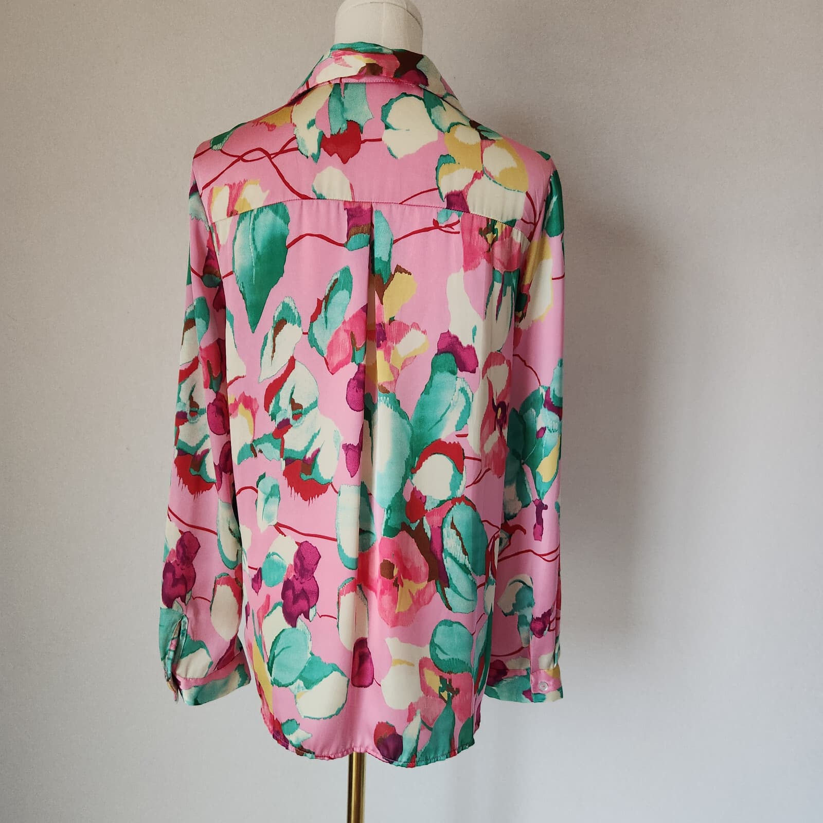 ZARA Satin Floral Printed Button-Down Shirt Long Sleeve Multicolor Oversize S - Thumbnail 8