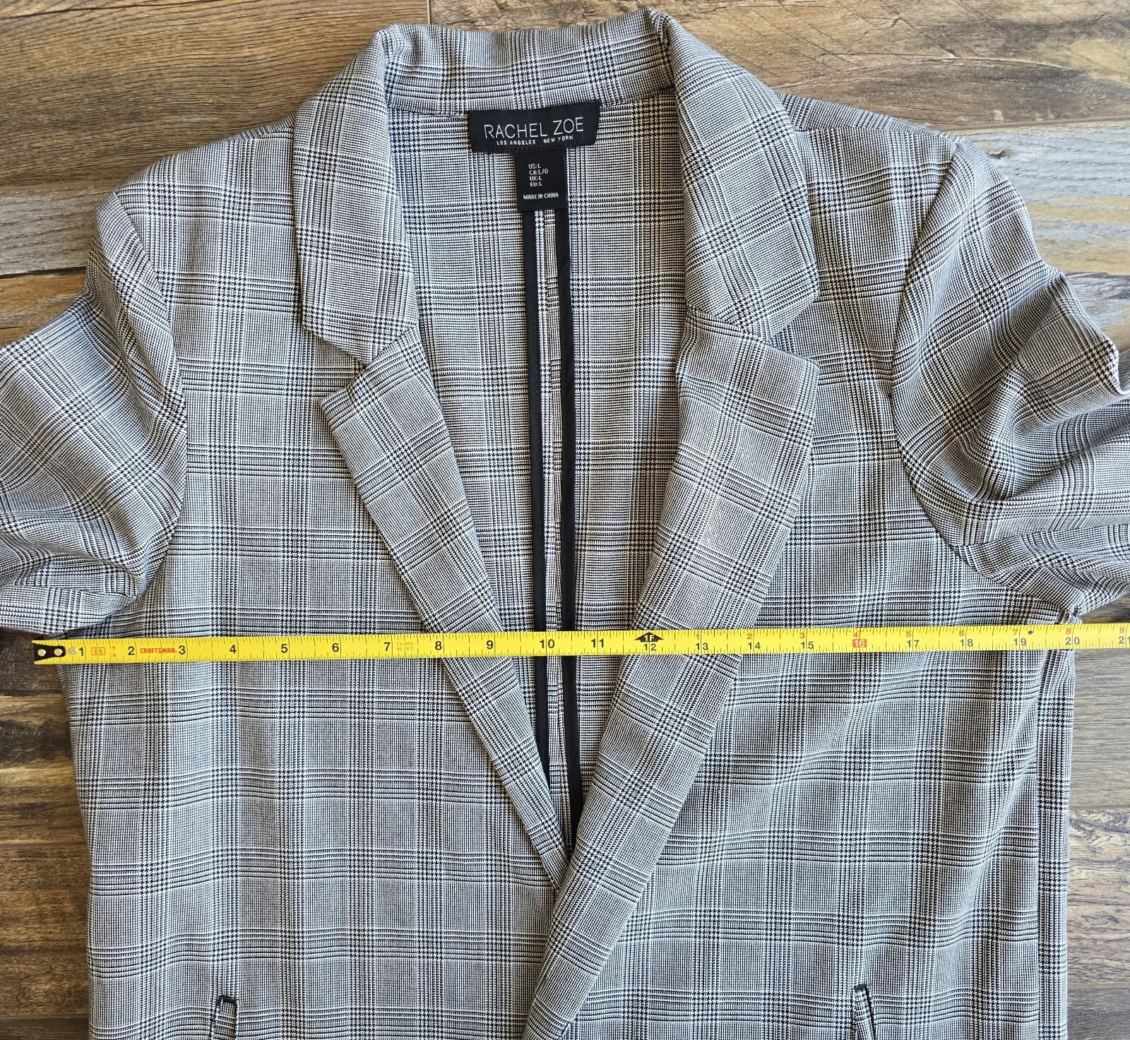 Rachel Zoe Houndstooth Check Open-Front Blazer 3/4 Ruched Sleeve Grey Women's L - Thumbnail 9