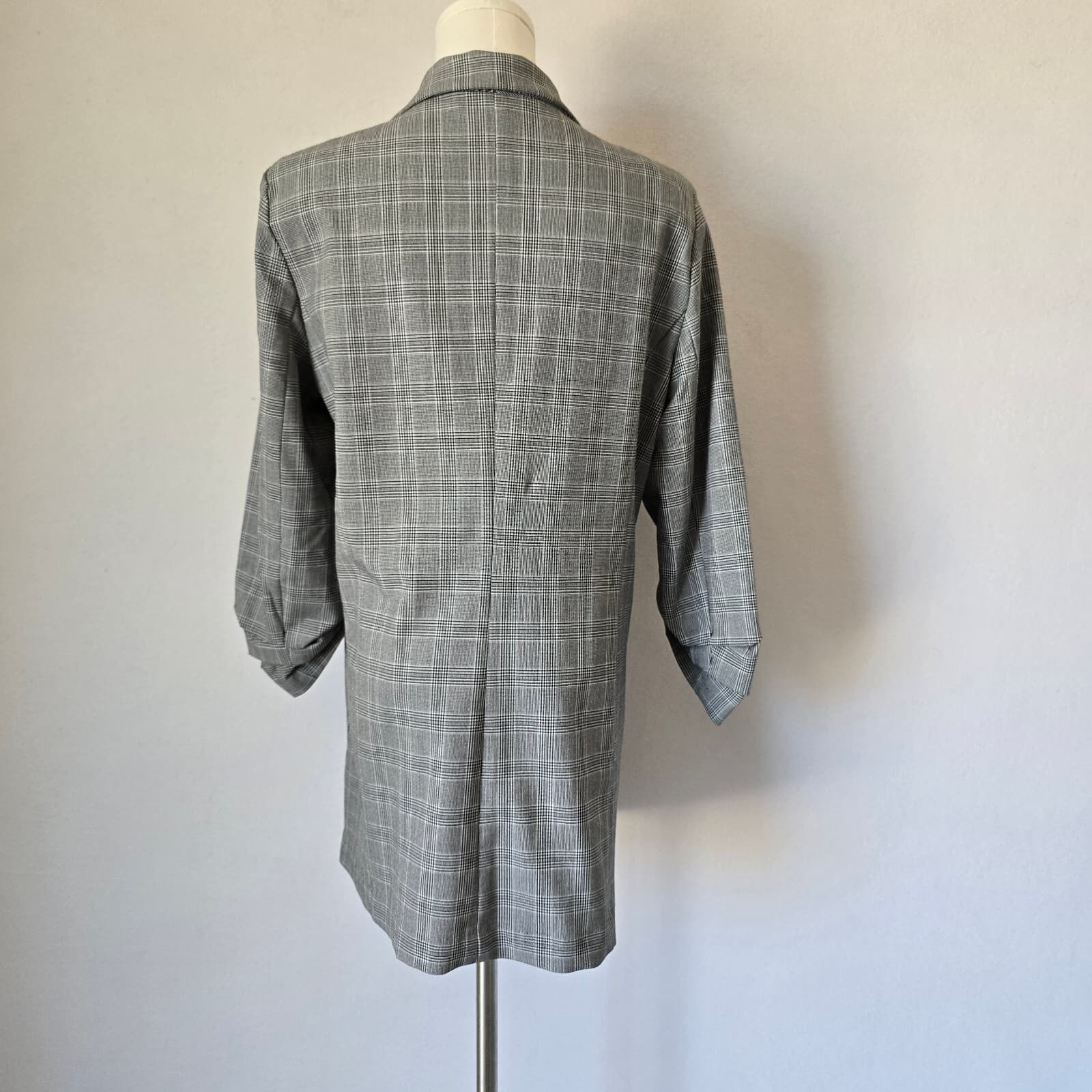 Rachel Zoe Houndstooth Check Open-Front Blazer 3/4 Ruched Sleeve Grey Women's L - Thumbnail 6