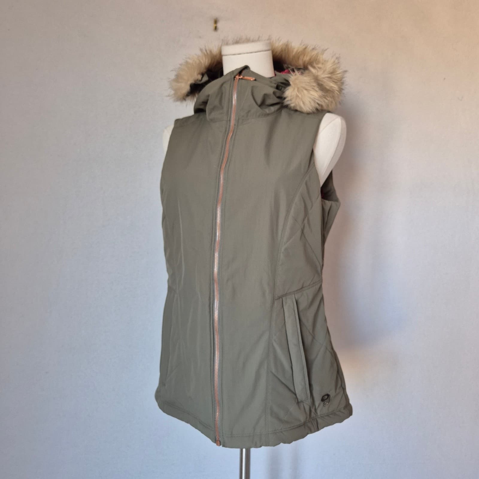 Mountain Hardwear Potrero Insulated Hood Vest Removable Faux-Fur Green Women's S - Thumbnail 2