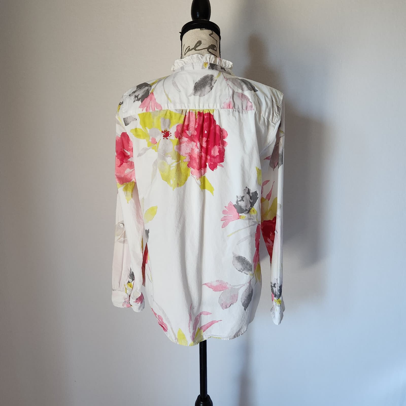 Talbots Watercolor Floral Ruffle Neck Popover Top Long Sleeve Multicolor Women M - Thumbnail 5