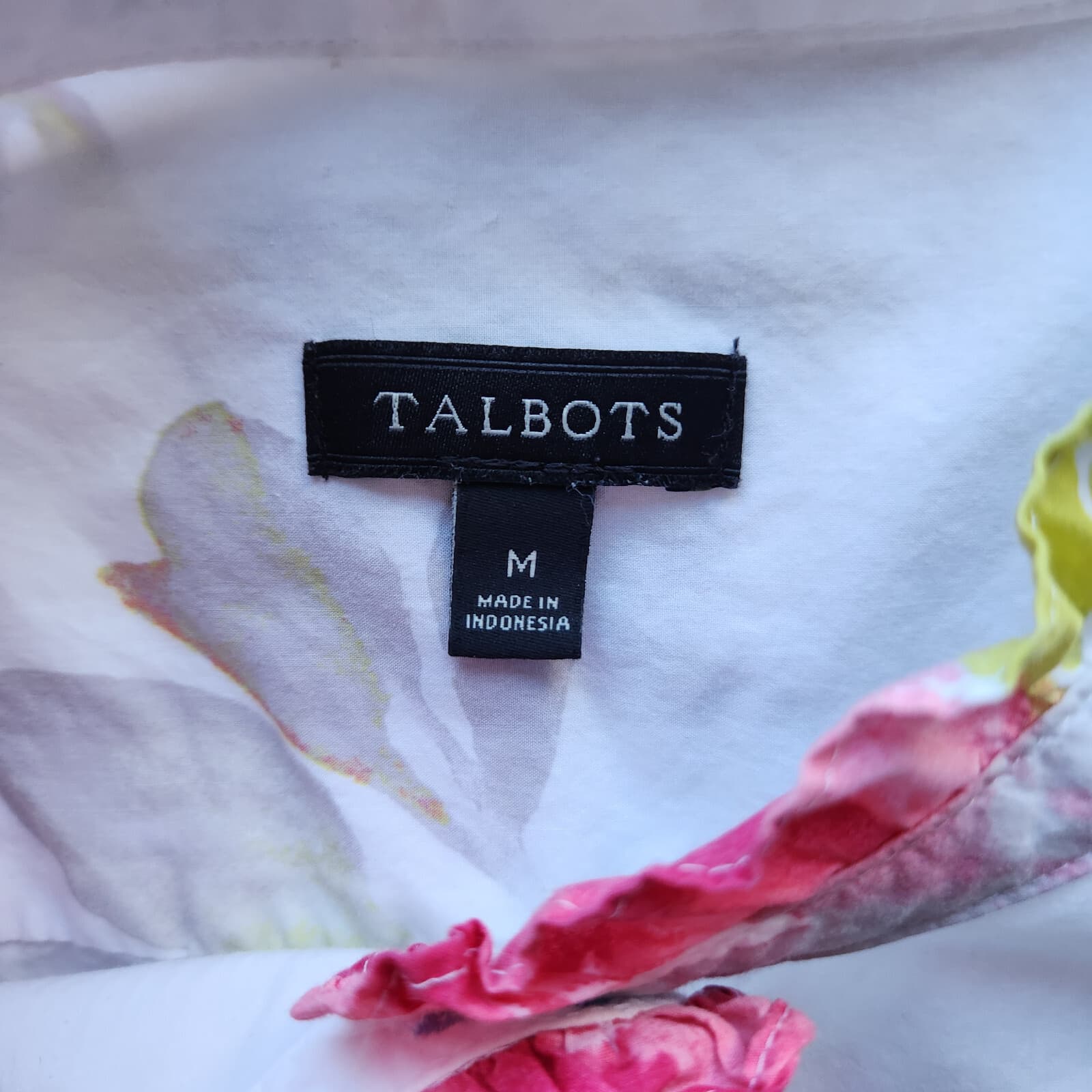 Talbots Watercolor Floral Ruffle Neck Popover Top Long Sleeve Multicolor Women M - Thumbnail 7