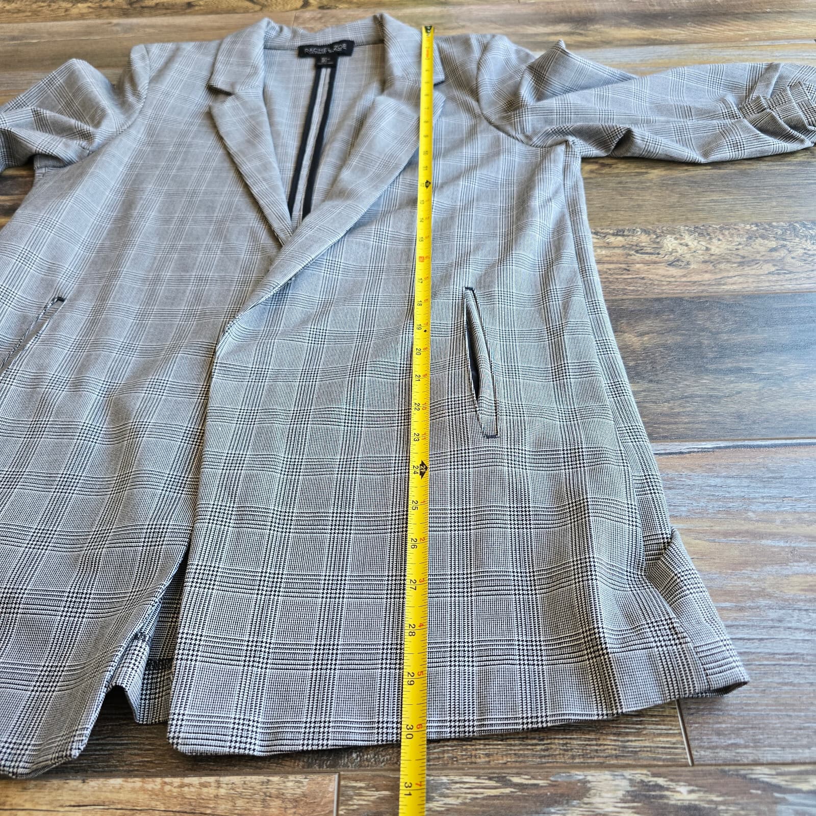 Rachel Zoe Houndstooth Check Open-Front Blazer 3/4 Ruched Sleeve Grey Women's L - Thumbnail 10