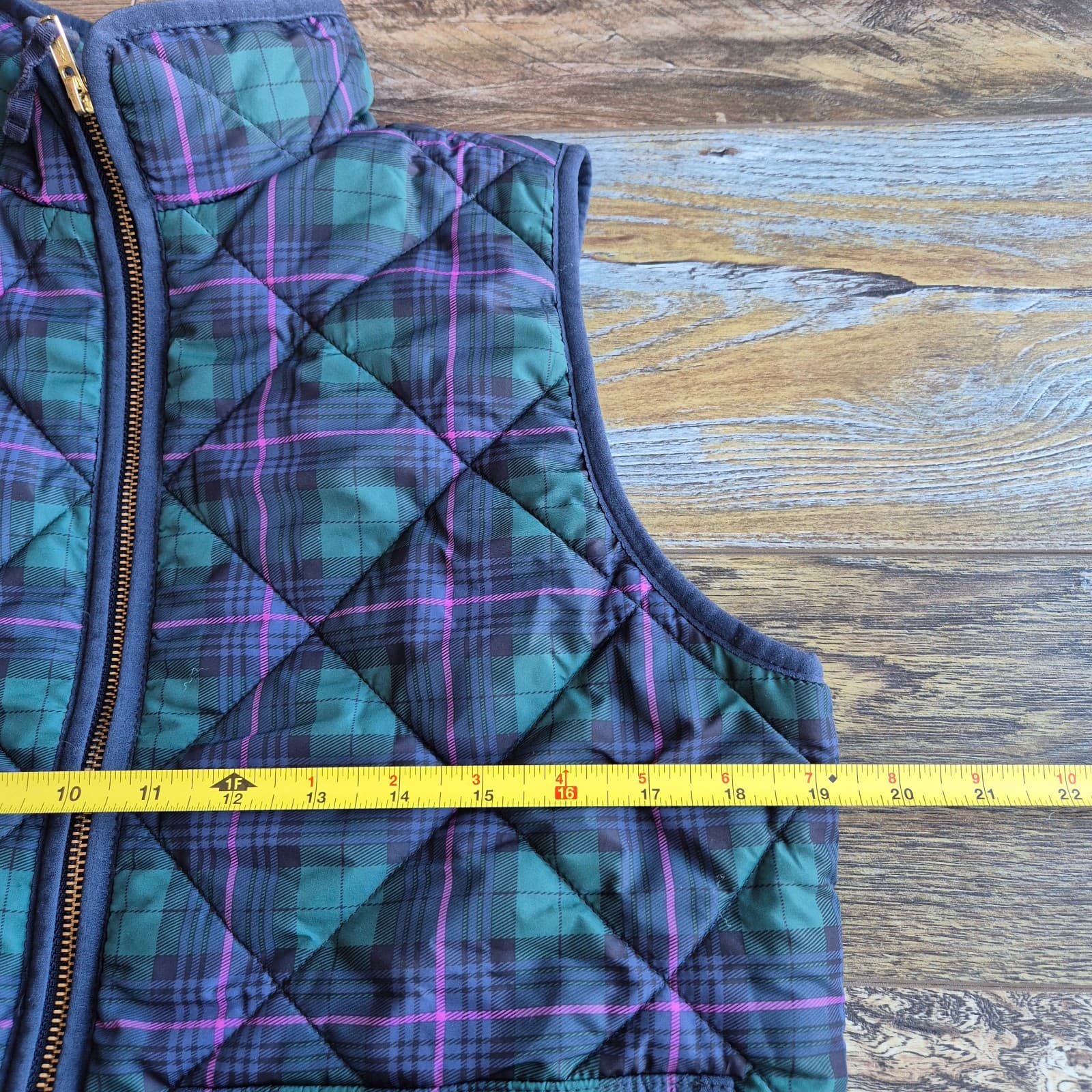 J.Crew Plaid Quilted Vest Zip-Up Pocket High Neck Green Pink Blue Women S #AG538 - Thumbnail 10