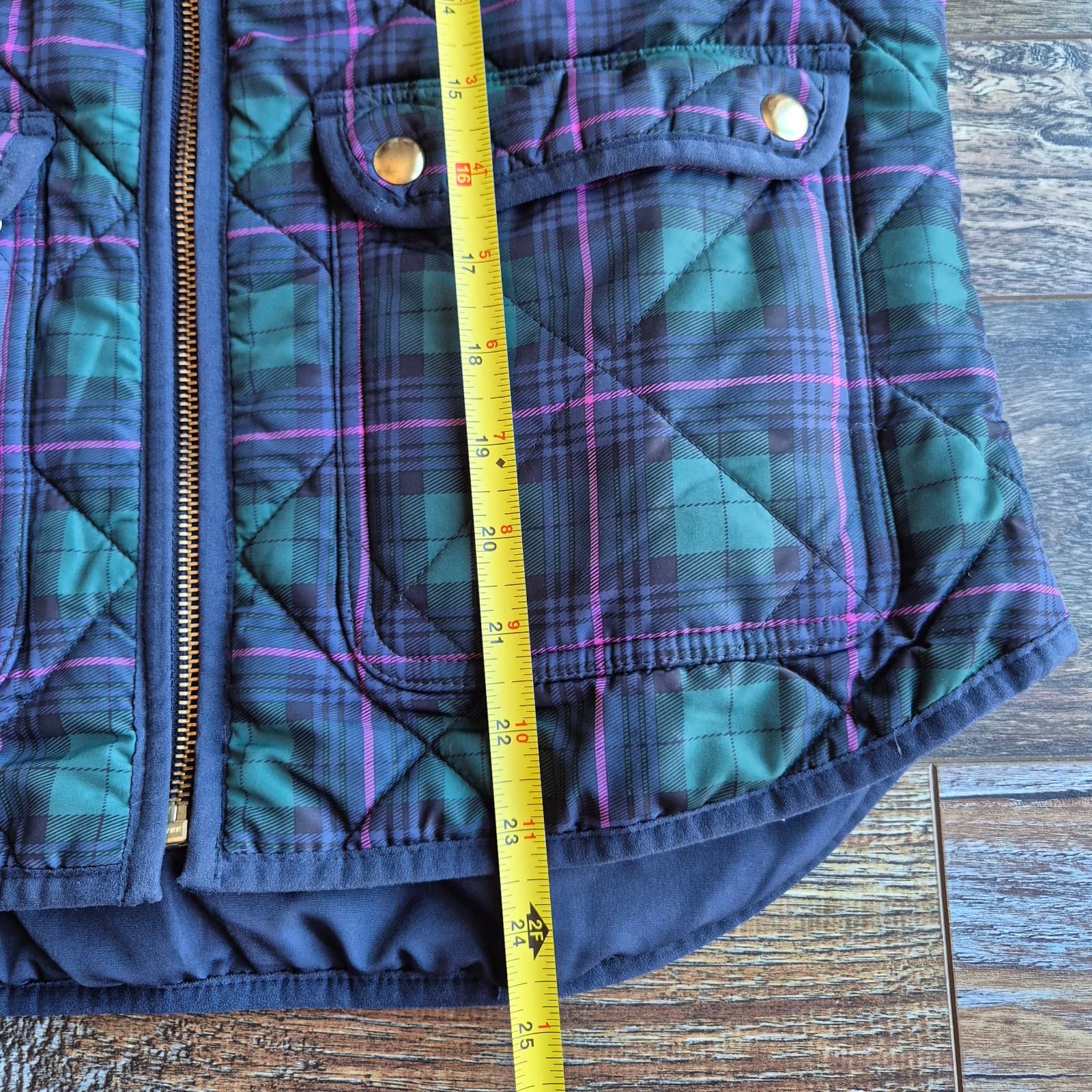 J.Crew Plaid Quilted Vest Zip-Up Pocket High Neck Green Pink Blue Women S #AG538 - Thumbnail 11