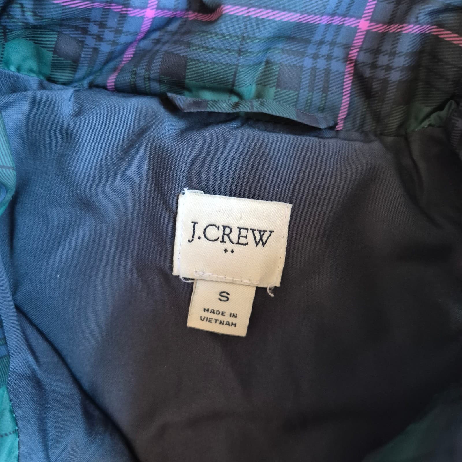 J.Crew Plaid Quilted Vest Zip-Up Pocket High Neck Green Pink Blue Women S #AG538 - Thumbnail 6
