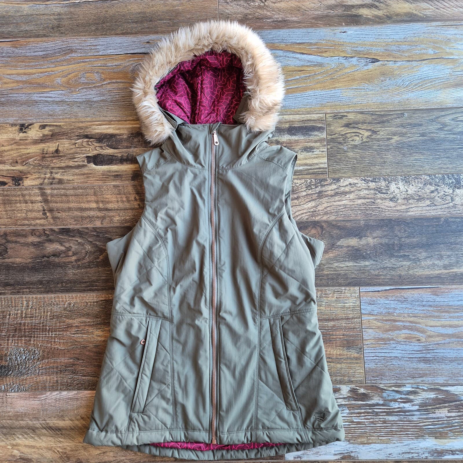 Mountain Hardwear Potrero Insulated Hood Vest Removable Faux-Fur Green Women's S - Thumbnail 4