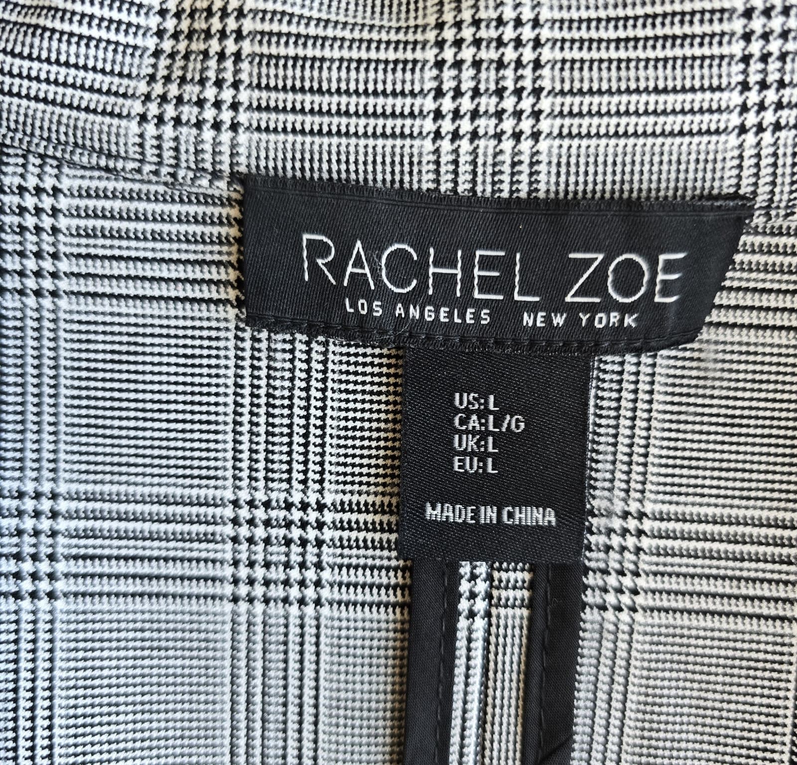 Rachel Zoe Houndstooth Check Open-Front Blazer 3/4 Ruched Sleeve Grey Women's L - Thumbnail 7