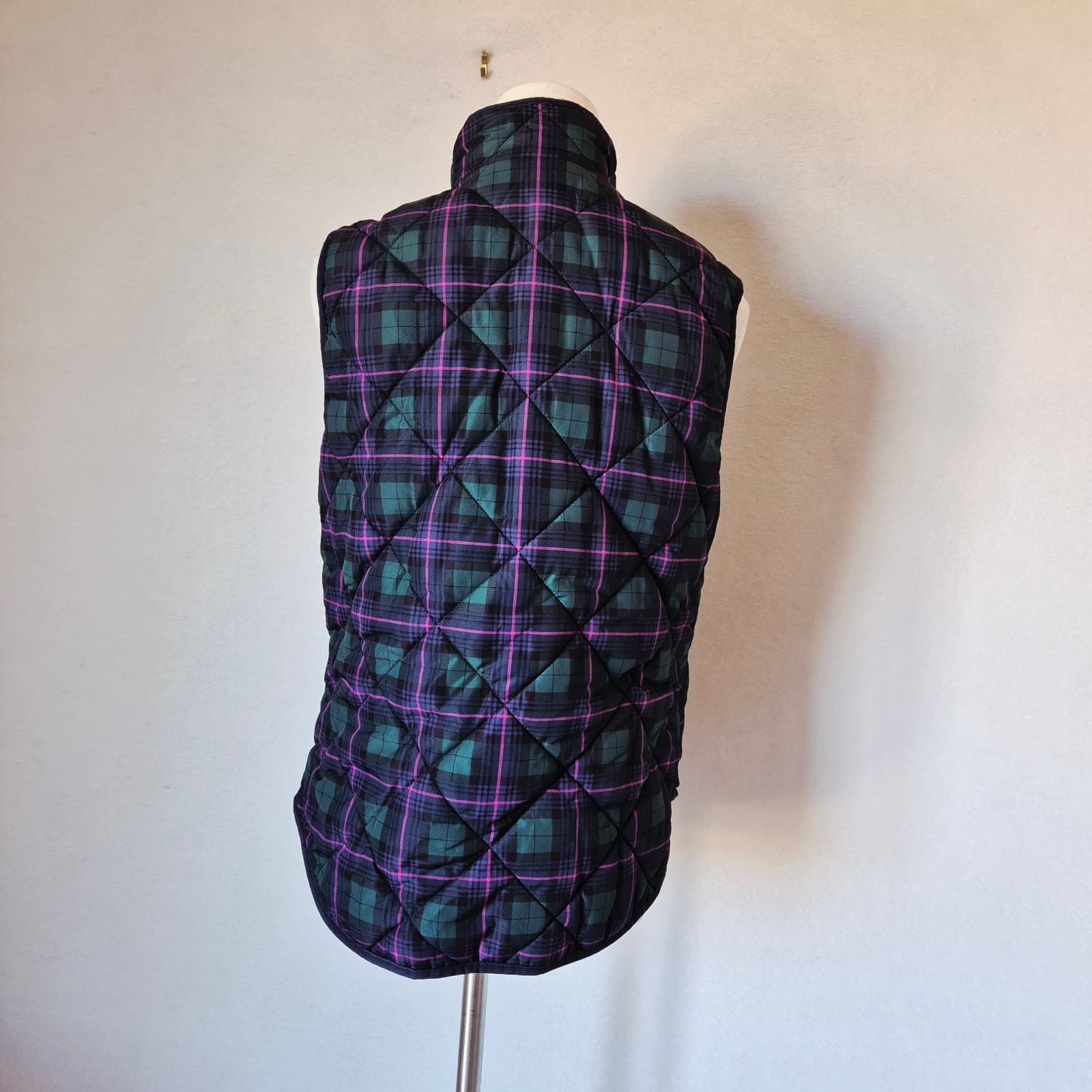 J.Crew Plaid Quilted Vest Zip-Up Pocket High Neck Green Pink Blue Women S #AG538 - Thumbnail 5