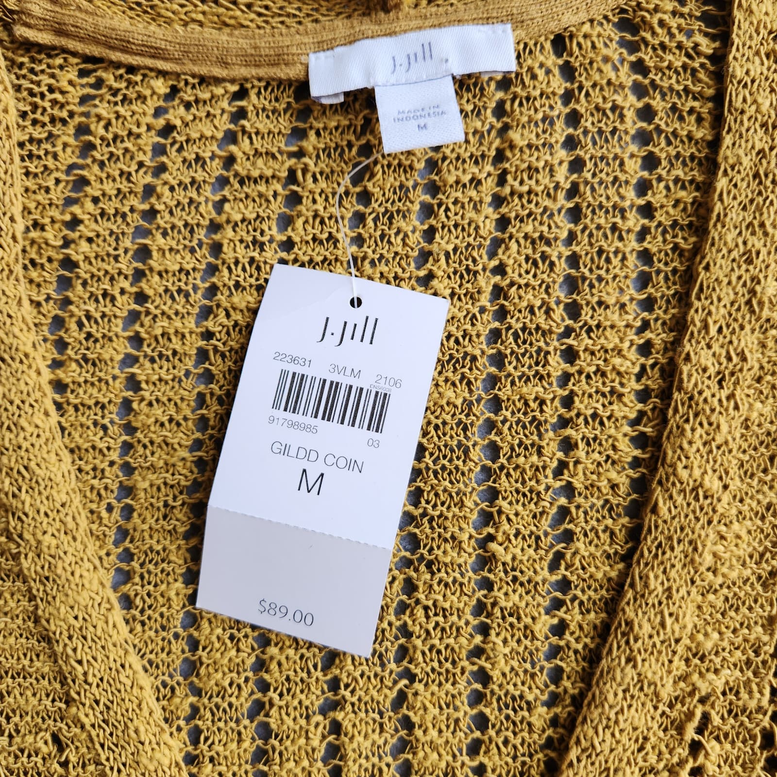NWT J. Jill $89 Gilded Coin Open Stitch Knit V-Neck Sweater Top Mustard Womens M - Thumbnail 8