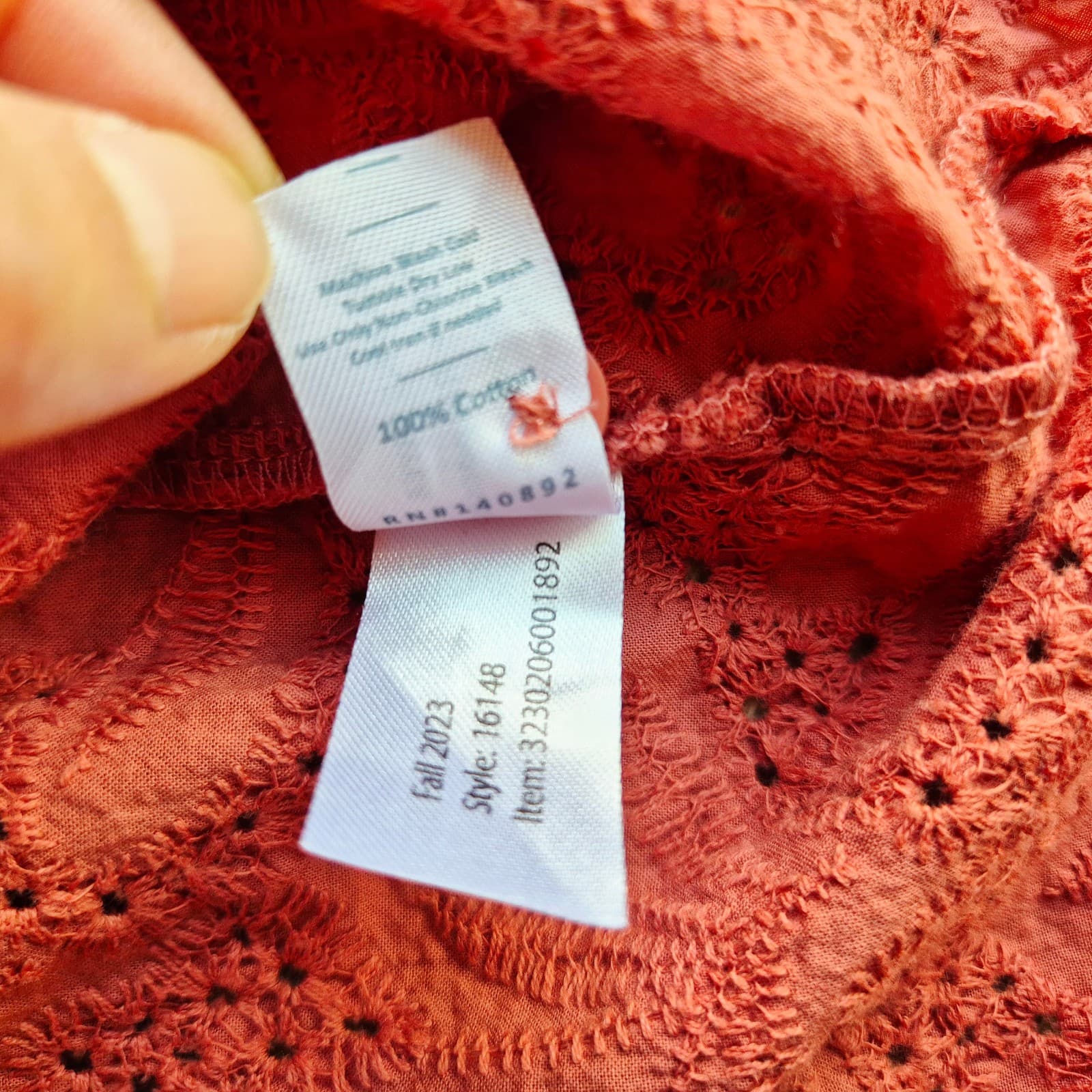 Marine Layer Willow Eyelet Embroidered Tiered Button-Up Midi Dress Coral Sz.S - Thumbnail 13