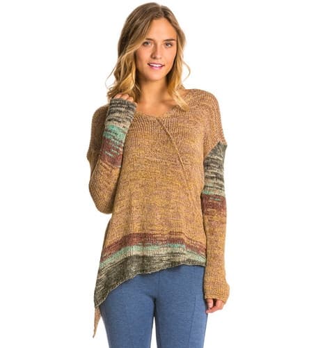 PrAna Asymmetrical Vignette Yoga Sweater Hi-Low V-Neck Green Blue Women Sz.L - Thumbnail 4