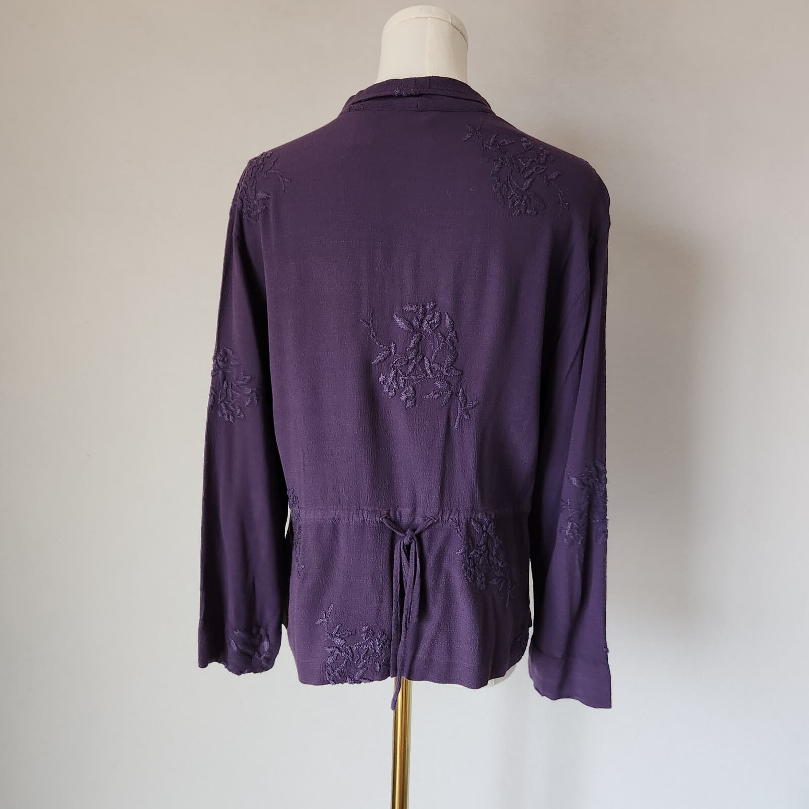 Vintage J.Jill Embroidered Rayon Top Button-Down Long Sleeve Purple Sz.M - Thumbnail 5