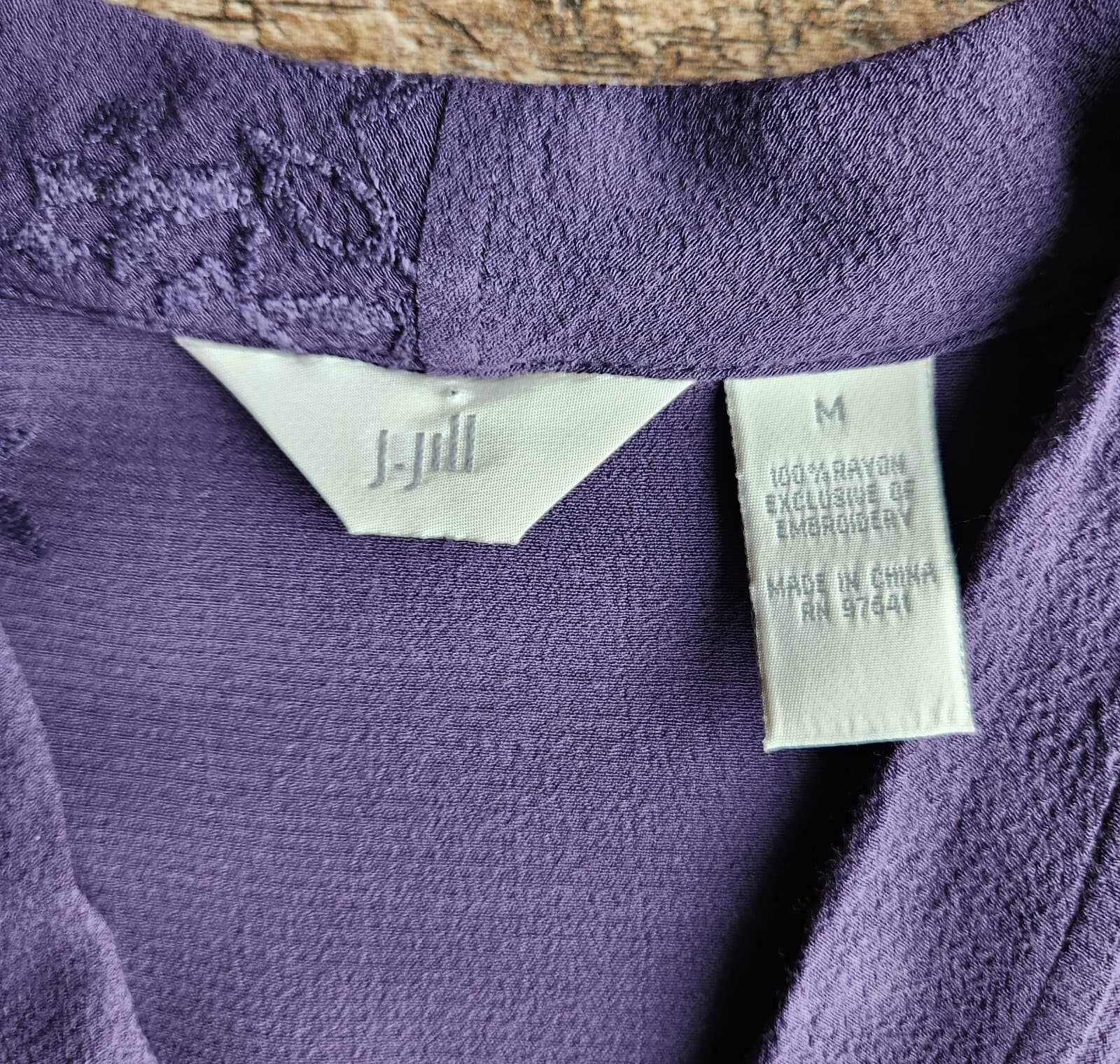 Vintage J.Jill Embroidered Rayon Top Button-Down Long Sleeve Purple Sz.M - Thumbnail 6