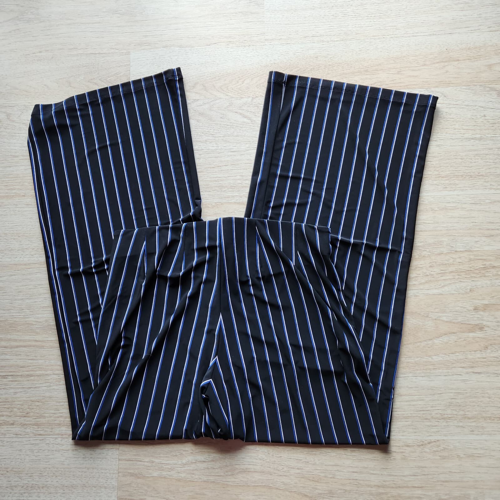 Lauren Ralph Lauren Jersey Stripe Wide-Leg Pants Pull-On Button-Accent Blue Sz.M - Thumbnail 6