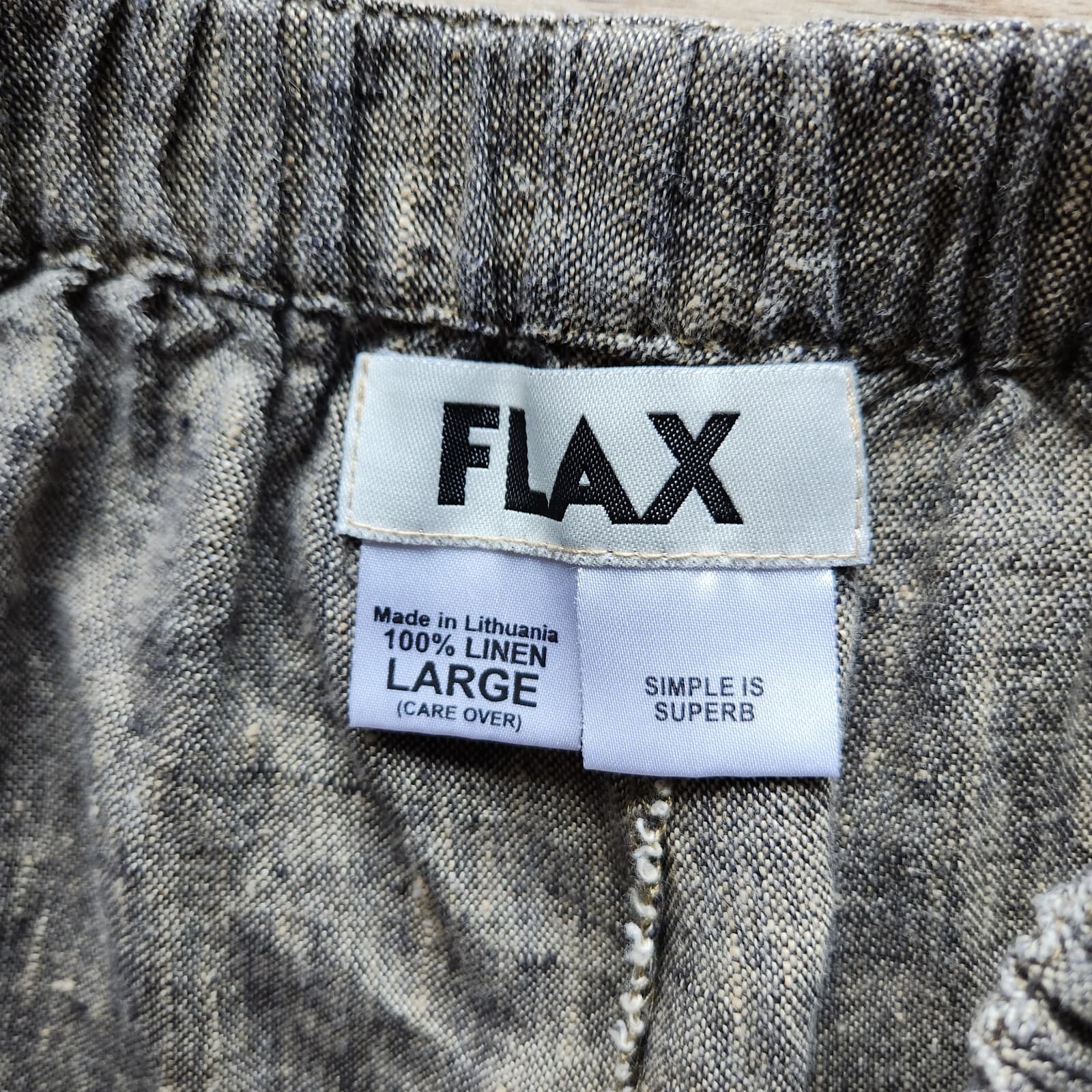 FLAX Linen Lagenlook Wide-Leg Cropped Pants Pocket Pull-On Yellow Black Womens L - Thumbnail 8