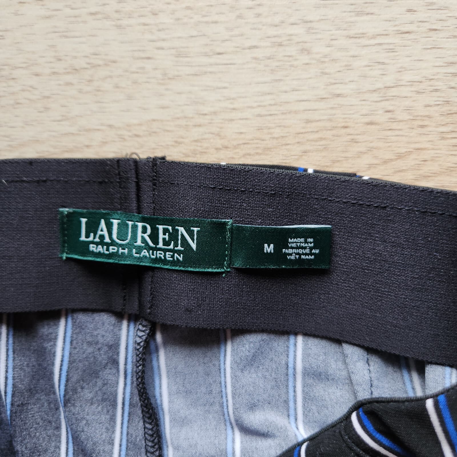 Lauren Ralph Lauren Jersey Stripe Wide-Leg Pants Pull-On Button-Accent Blue Sz.M - Thumbnail 9