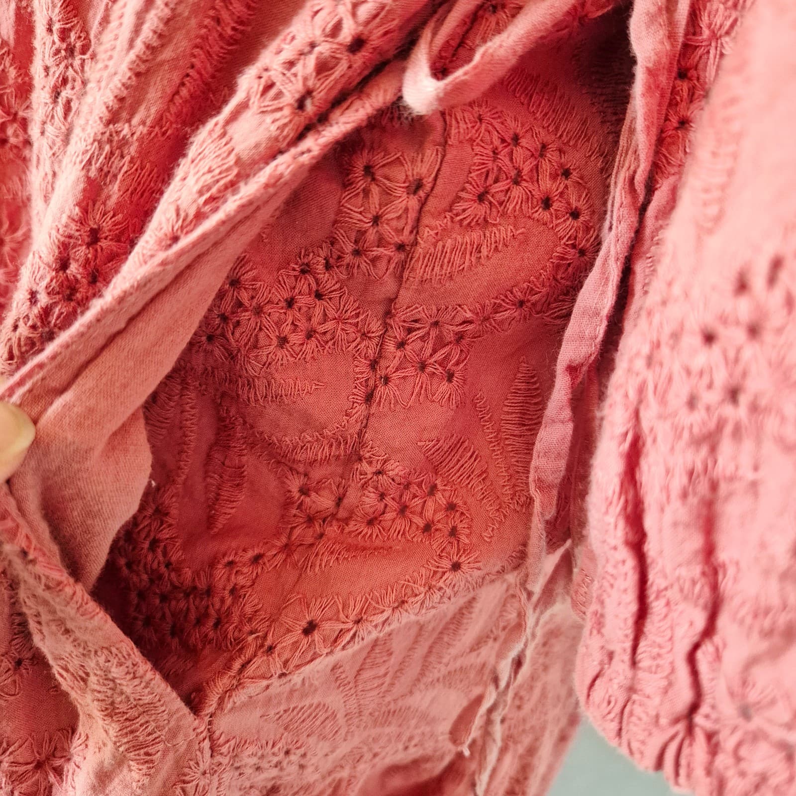 Marine Layer Willow Eyelet Embroidered Tiered Button-Up Midi Dress Coral Sz.S - Thumbnail 7