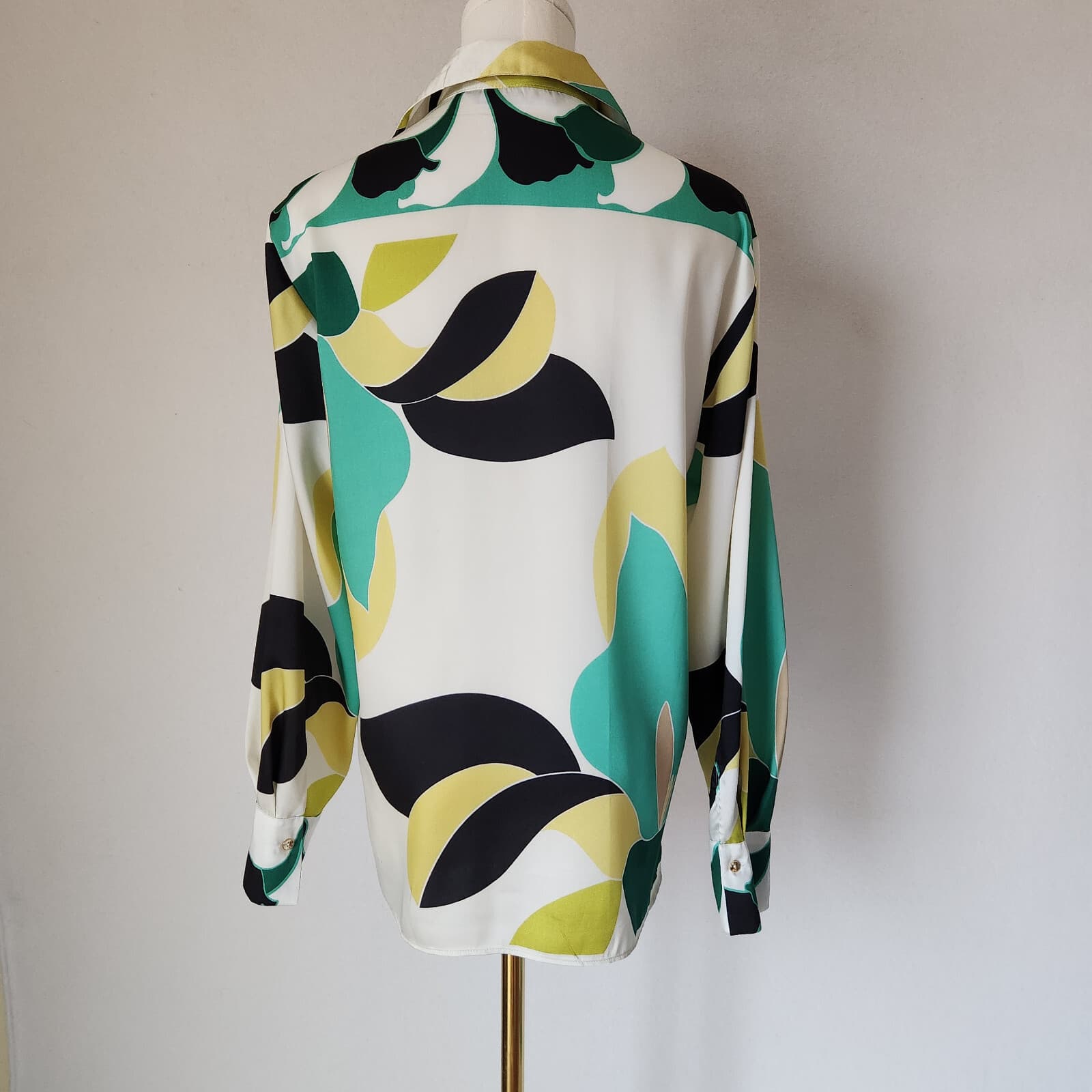 ZARA Satin Geometric Printed Button-Down Shirt Long Sleeve Multicolor Oversize S - Thumbnail 10