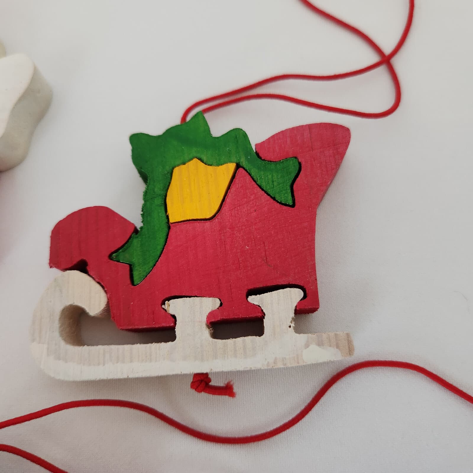 Vintage 4 Piece Flat Wooden Puzzle Hand Painted Double Side Christmas Ornaments - Thumbnail 5