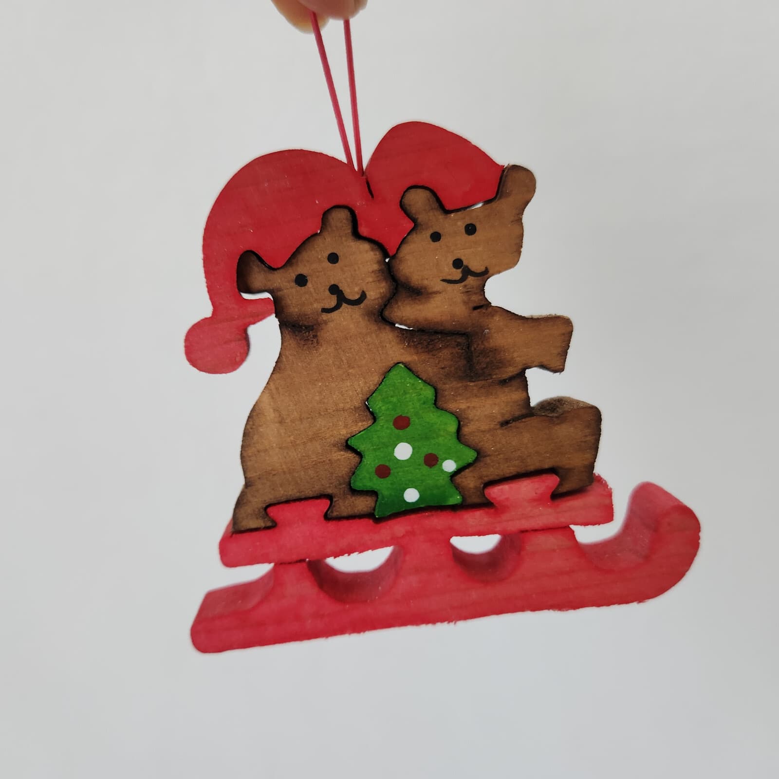 Vintage 4 Piece Flat Wooden Puzzle Hand Painted Double Side Christmas Ornaments - Thumbnail 6