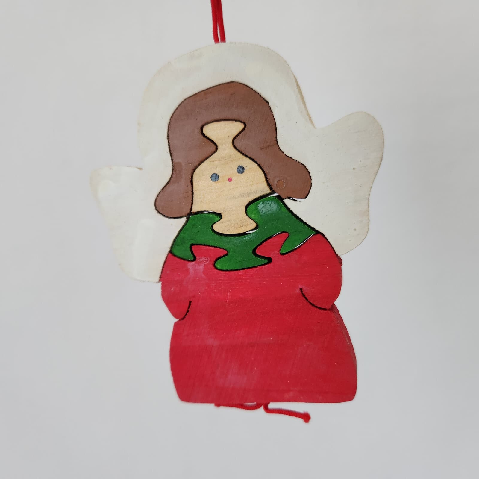 Vintage 4 Piece Flat Wooden Puzzle Hand Painted Double Side Christmas Ornaments - Thumbnail 7