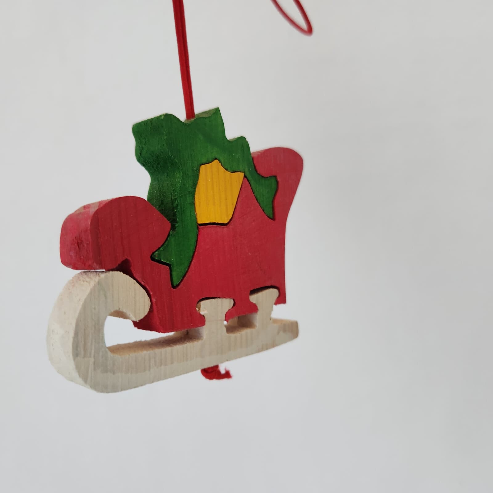 Vintage 4 Piece Flat Wooden Puzzle Hand Painted Double Side Christmas Ornaments - Thumbnail 8