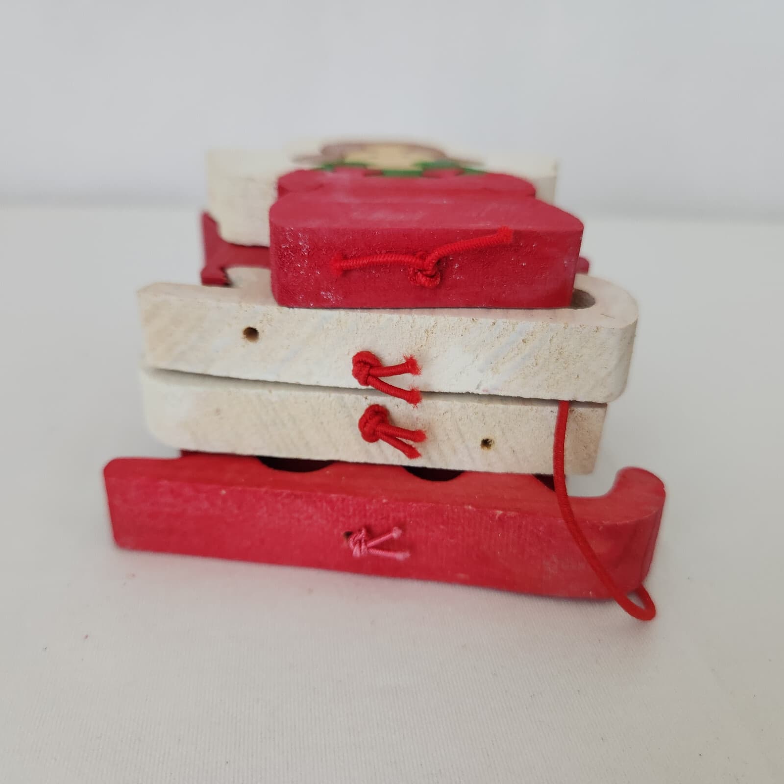 Vintage 4 Piece Flat Wooden Puzzle Hand Painted Double Side Christmas Ornaments - Thumbnail 9