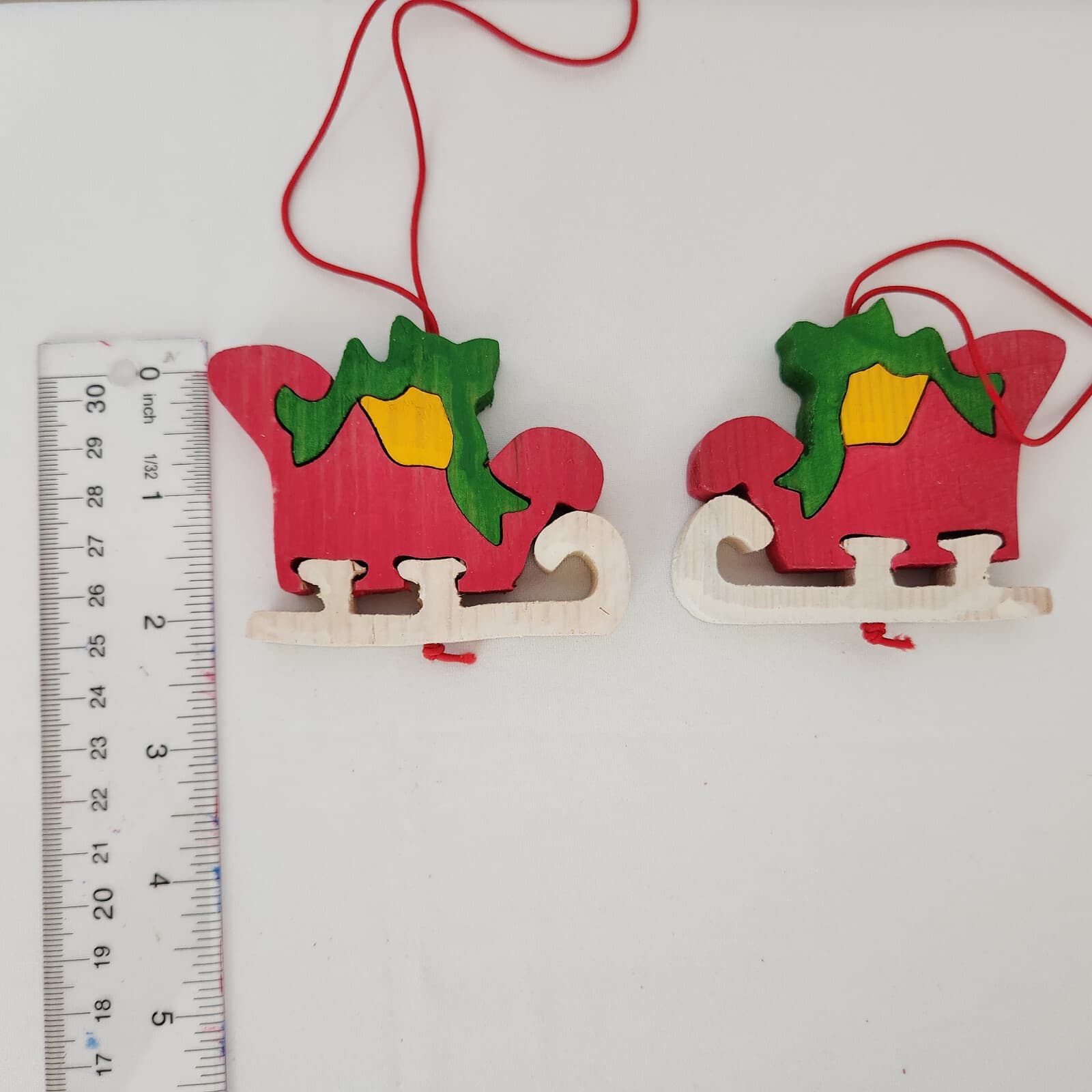 Vintage 4 Piece Flat Wooden Puzzle Hand Painted Double Side Christmas Ornaments - Thumbnail 11