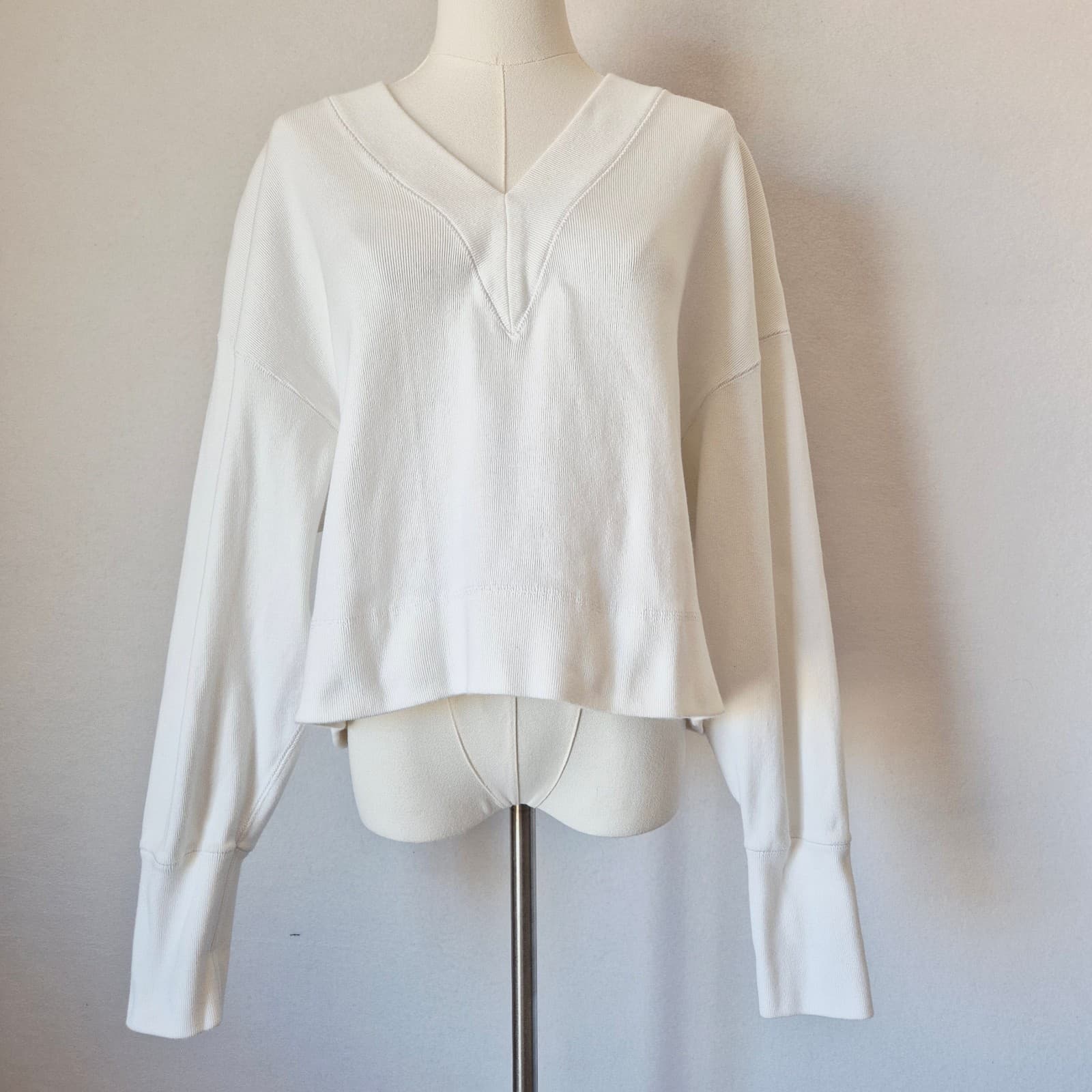 MOUSSY VINTAGE Made in Japan Boxy V-Neck Sweater Cotton Knit White Women's M - Thumbnail 2