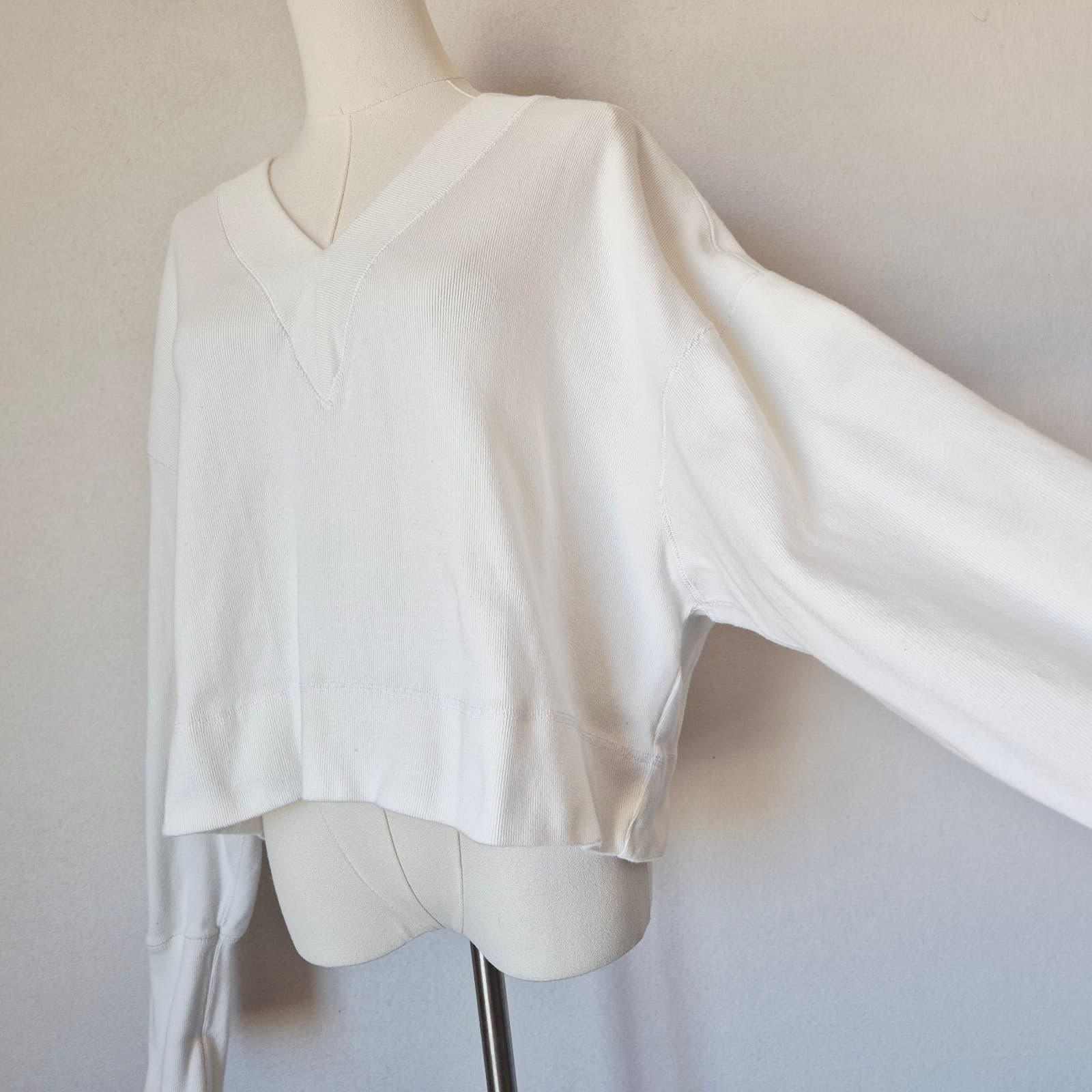 MOUSSY VINTAGE Made in Japan Boxy V-Neck Sweater Cotton Knit White Women's M - Thumbnail 4