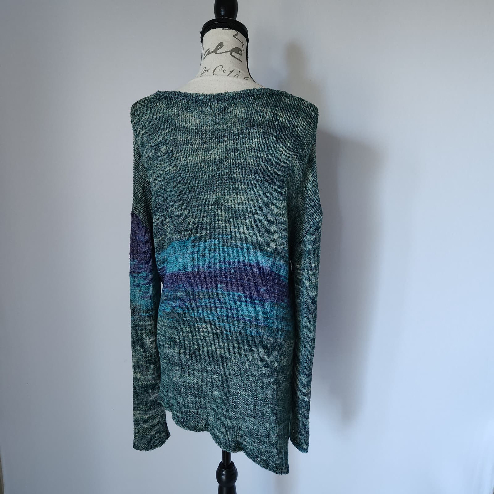 PrAna Asymmetrical Vignette Yoga Sweater Hi-Low V-Neck Green Blue Women Sz.L - Thumbnail 6