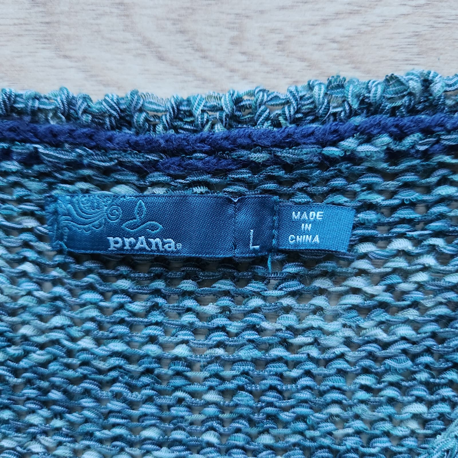 PrAna Asymmetrical Vignette Yoga Sweater Hi-Low V-Neck Green Blue Women Sz.L - Thumbnail 8