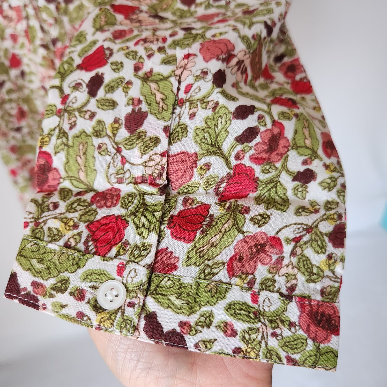 NWT Chaudry KC Floral Pintuck Popover Blouse Long Sleeve Cotton Multicolor Sz.M - Thumbnail 4
