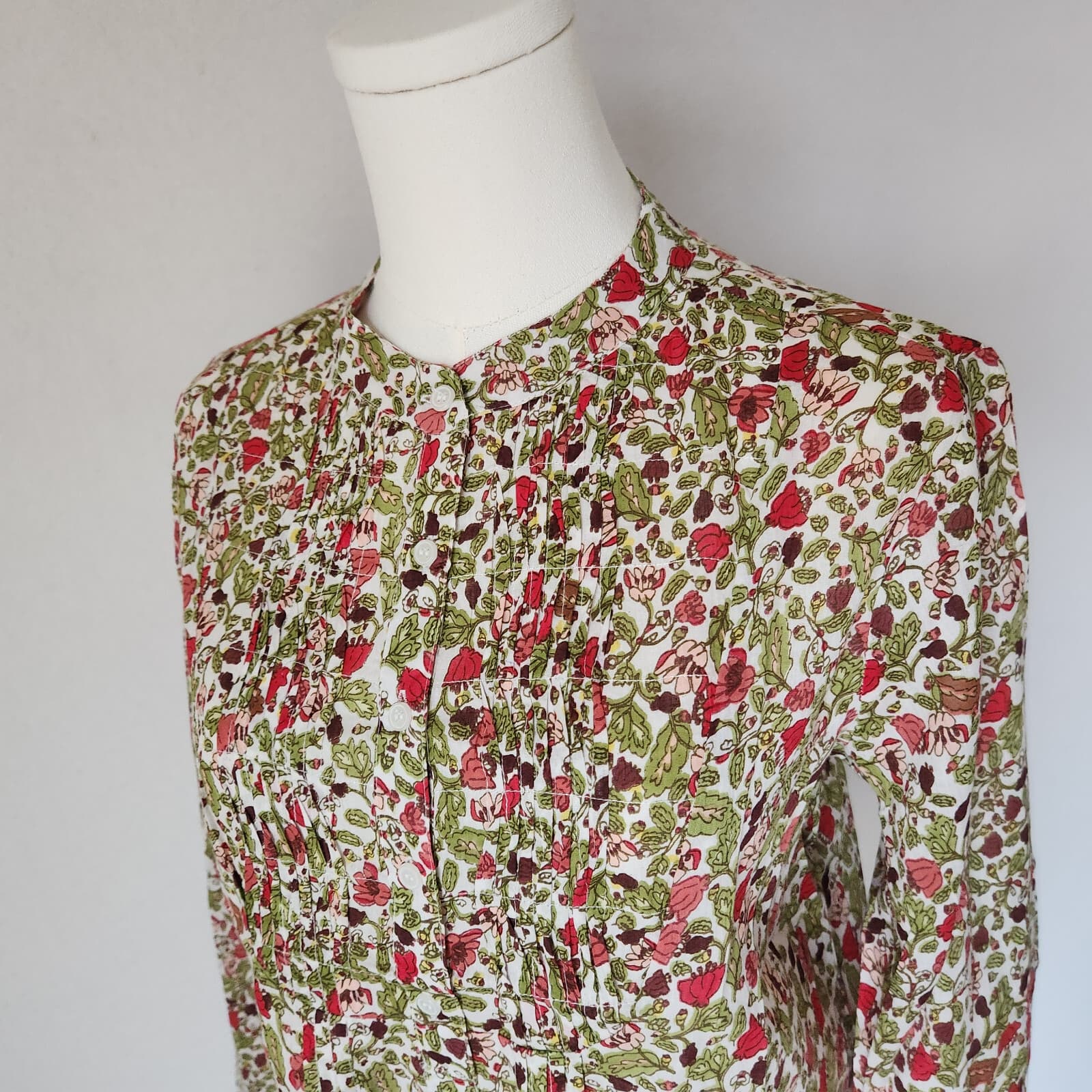 NWT Chaudry KC Floral Pintuck Popover Blouse Long Sleeve Cotton Multicolor Sz.M - Thumbnail 5