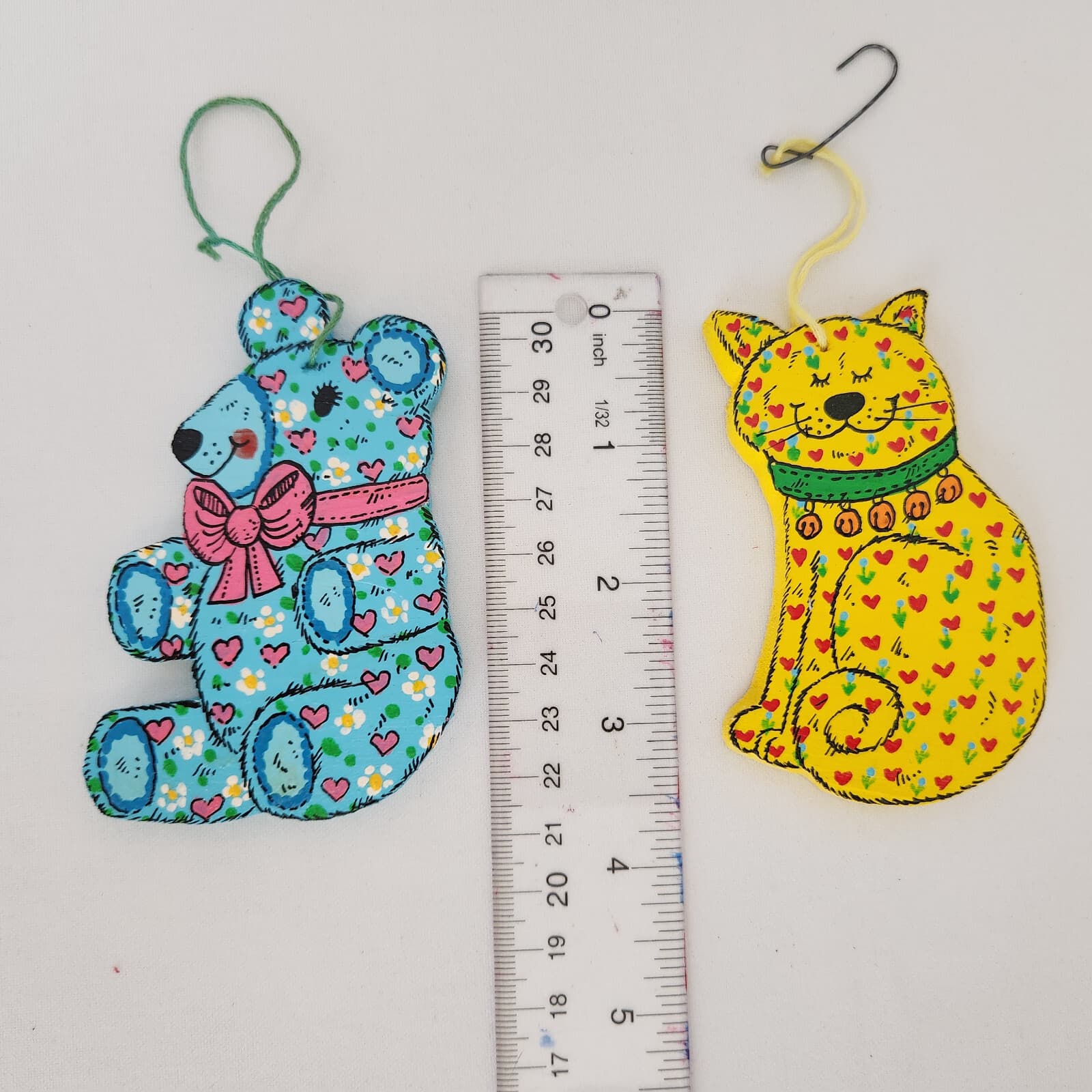 Vintage'1978 C.Kennedy Bubany 4 Pc. Flat Wooden Hand Painted Christmas Ornaments - Thumbnail 2