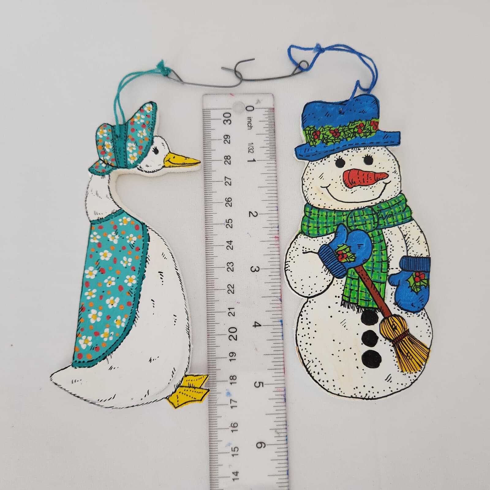 Vintage'1978 C.Kennedy Bubany 4 Pc. Flat Wooden Hand Painted Christmas Ornaments - Thumbnail 3