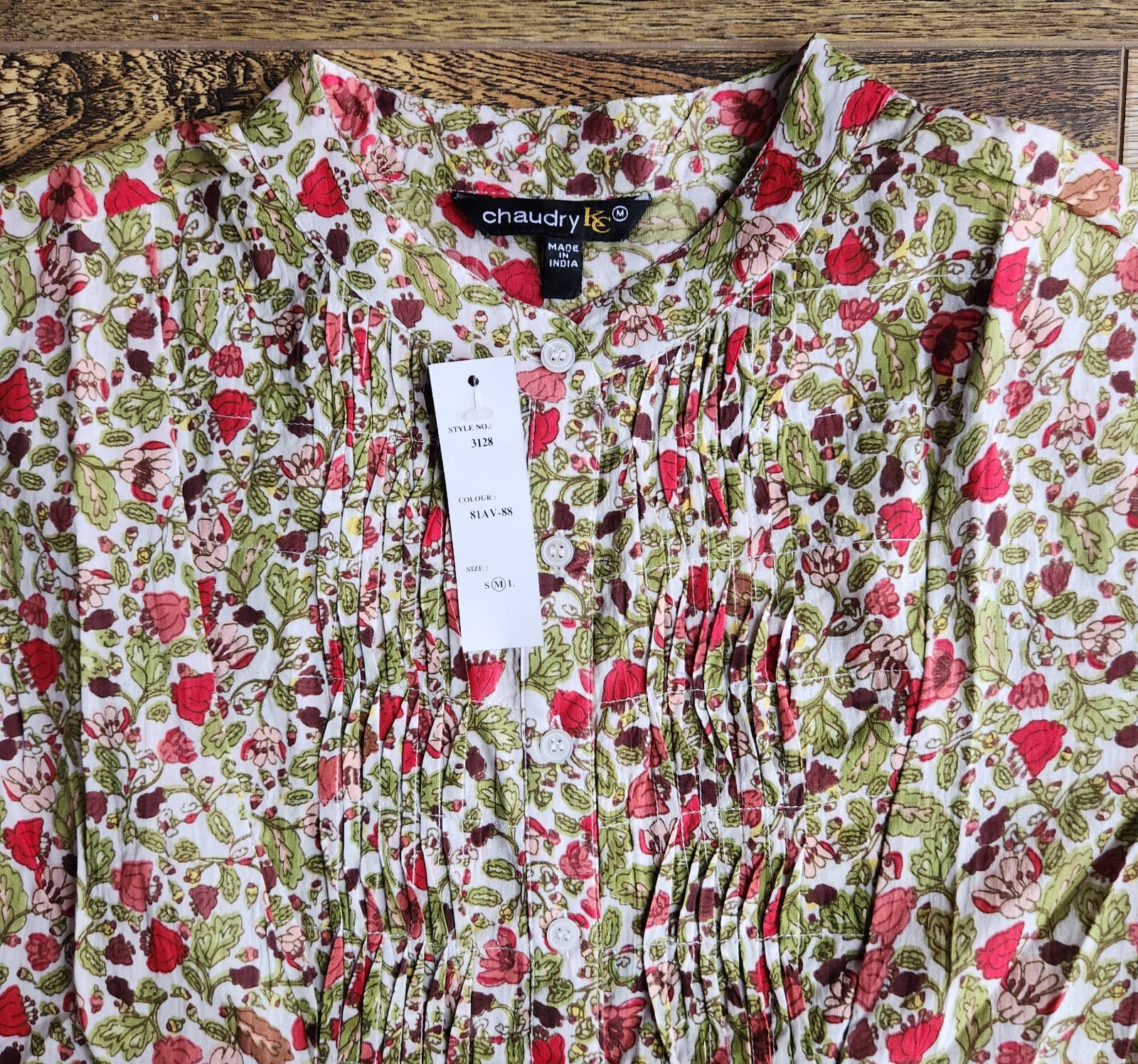 NWT Chaudry KC Floral Pintuck Popover Blouse Long Sleeve Cotton Multicolor Sz.M - Thumbnail 8