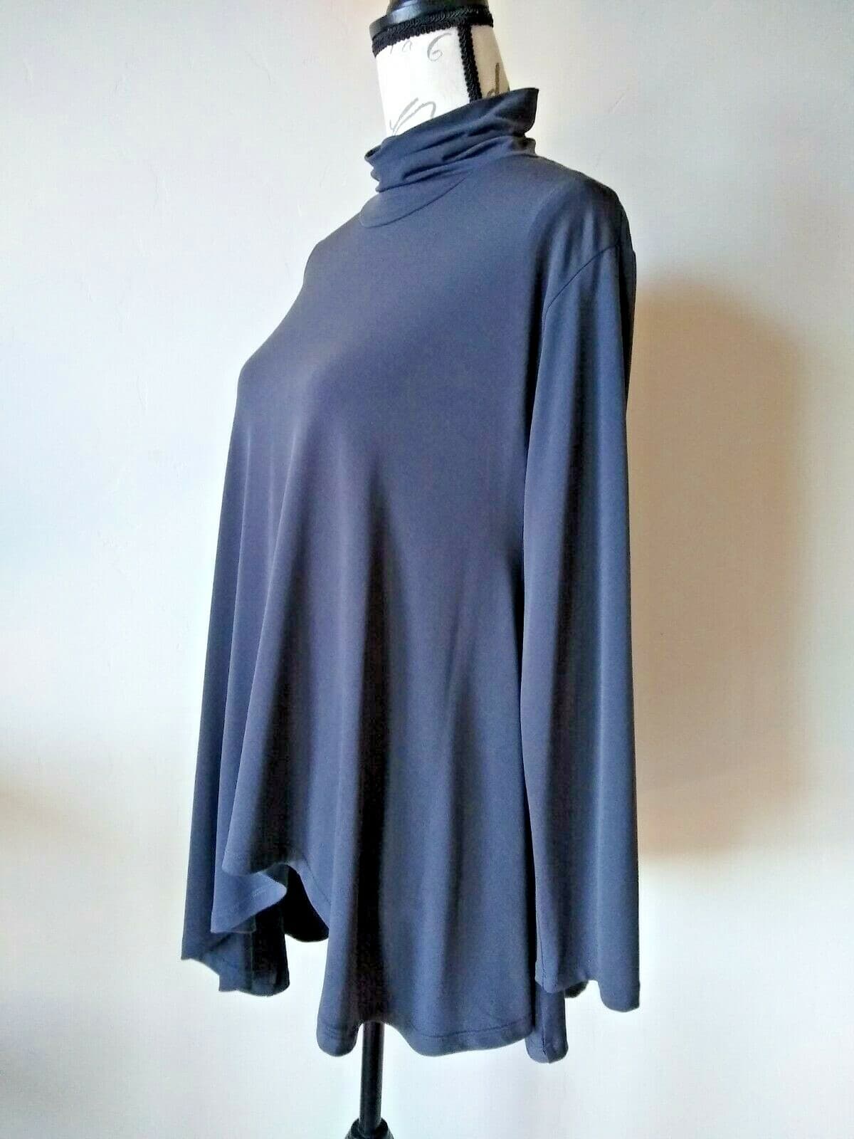 EDW Every Day Wear By Spirithouse Asymmetrica Top Long Sleeve Turtle Neck Gray S - Thumbnail 3